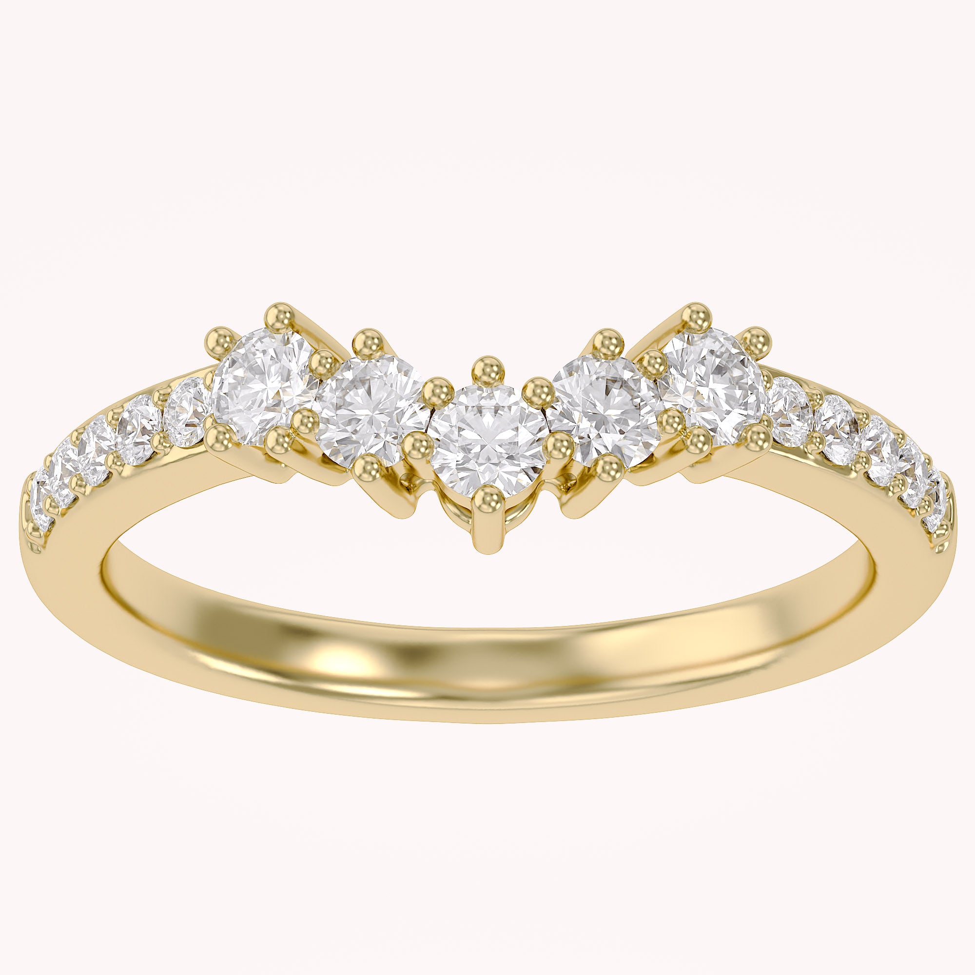 Round Lab Grown Diamond - Curved Chevron Stackable Ring