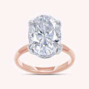 Two Tone Hidden Halo Ring In Oval Shape Solitaire Lab Created Moissanite