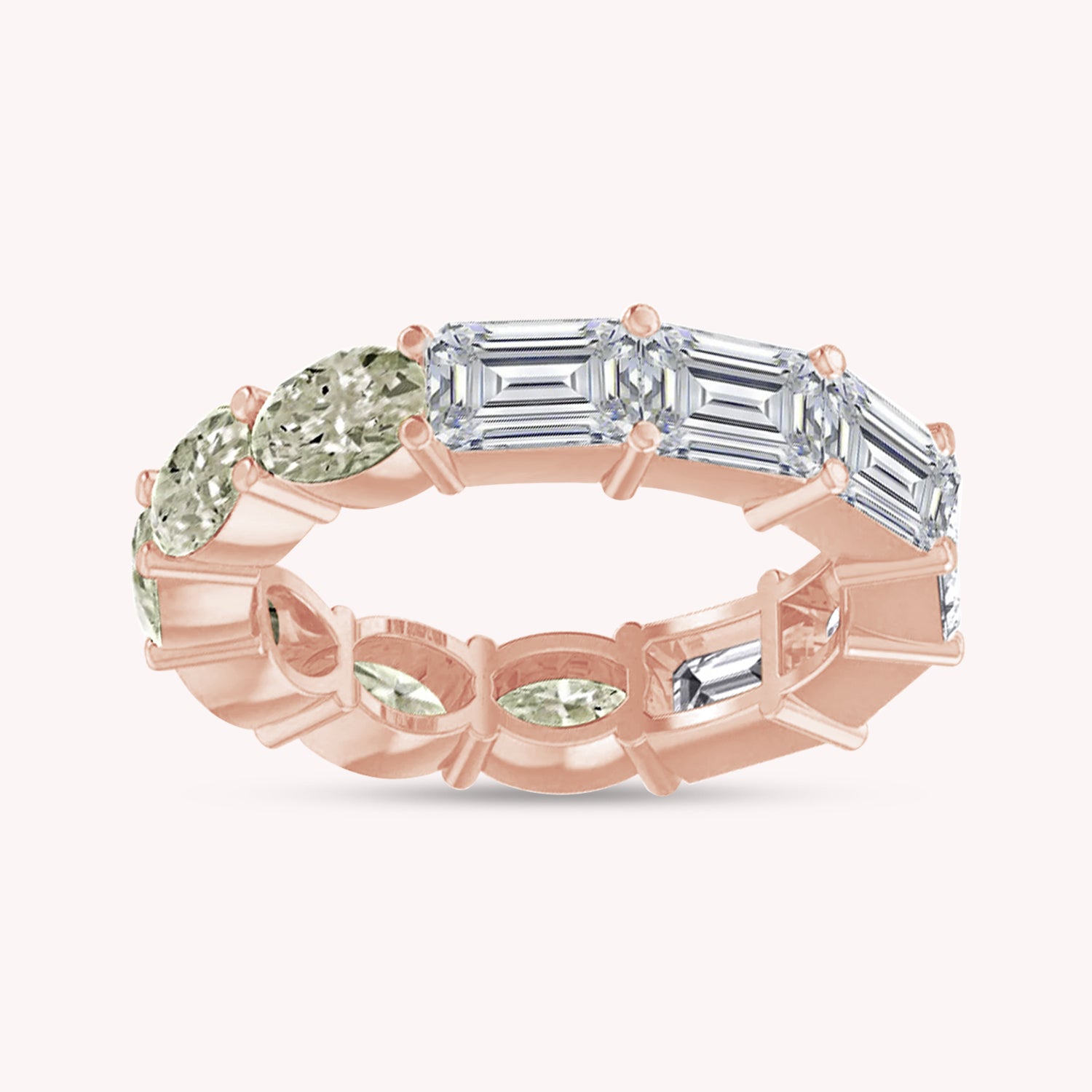 Full Eternity Ring, Emerald & Oval Lab Created Moissanite