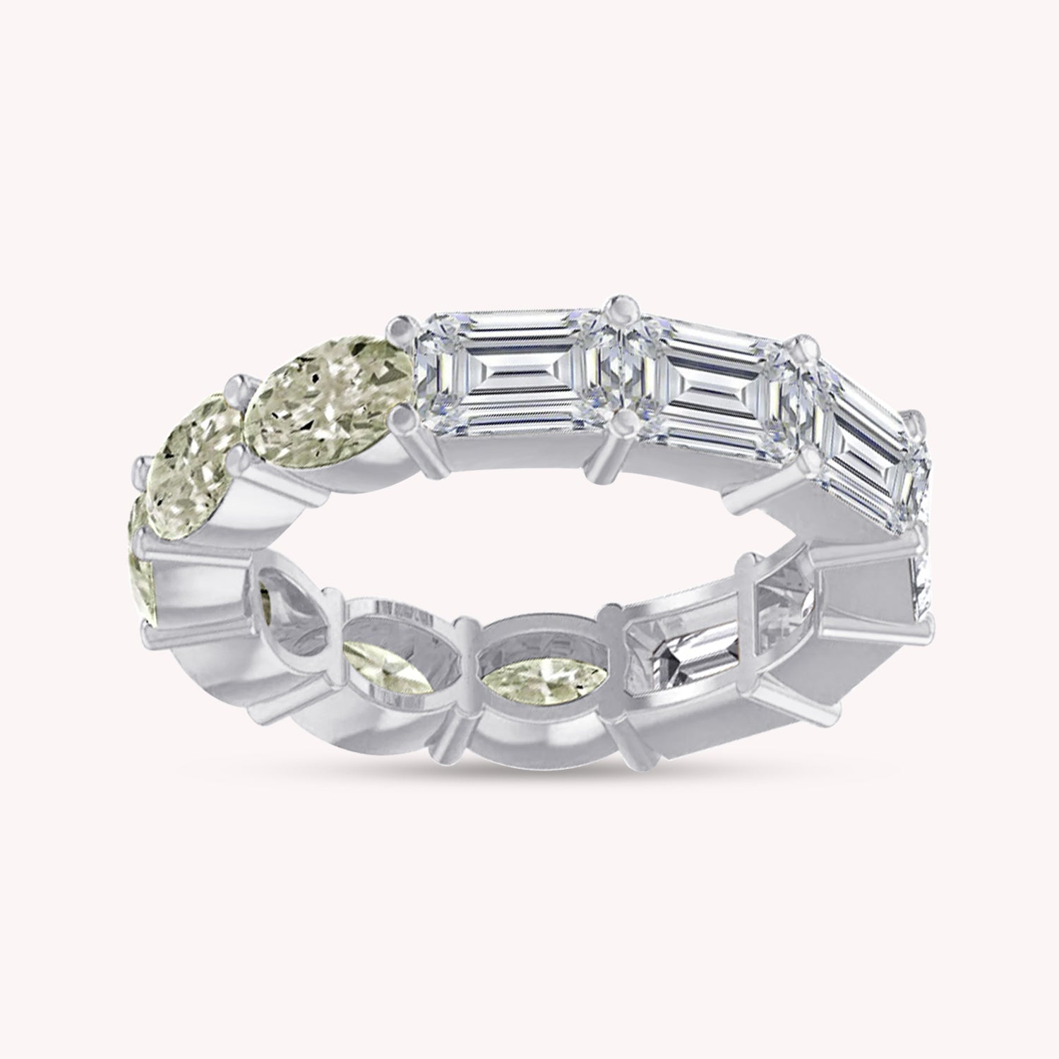 Full Eternity Ring, Emerald & Oval Lab Created Moissanite