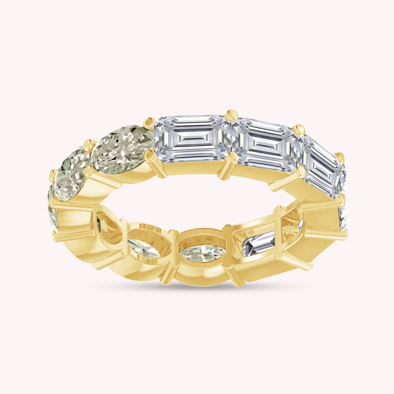 Full Eternity Ring, Emerald & Oval Lab Created Moissanite