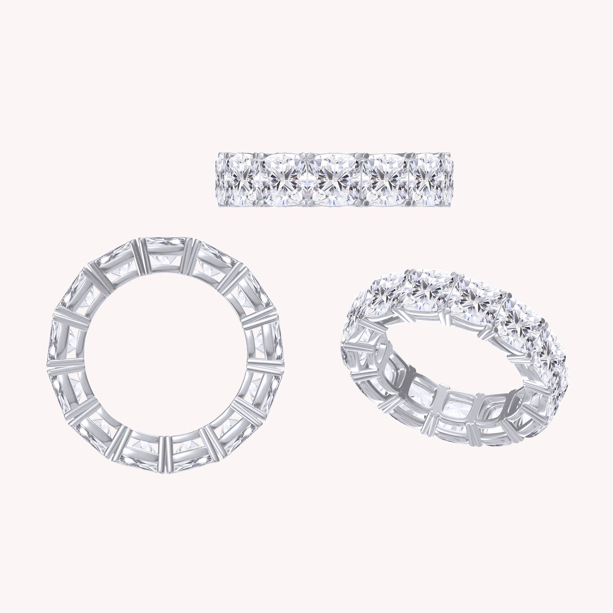5MM Cushion Cut Lab Created Moissanite Full Eternity Ring