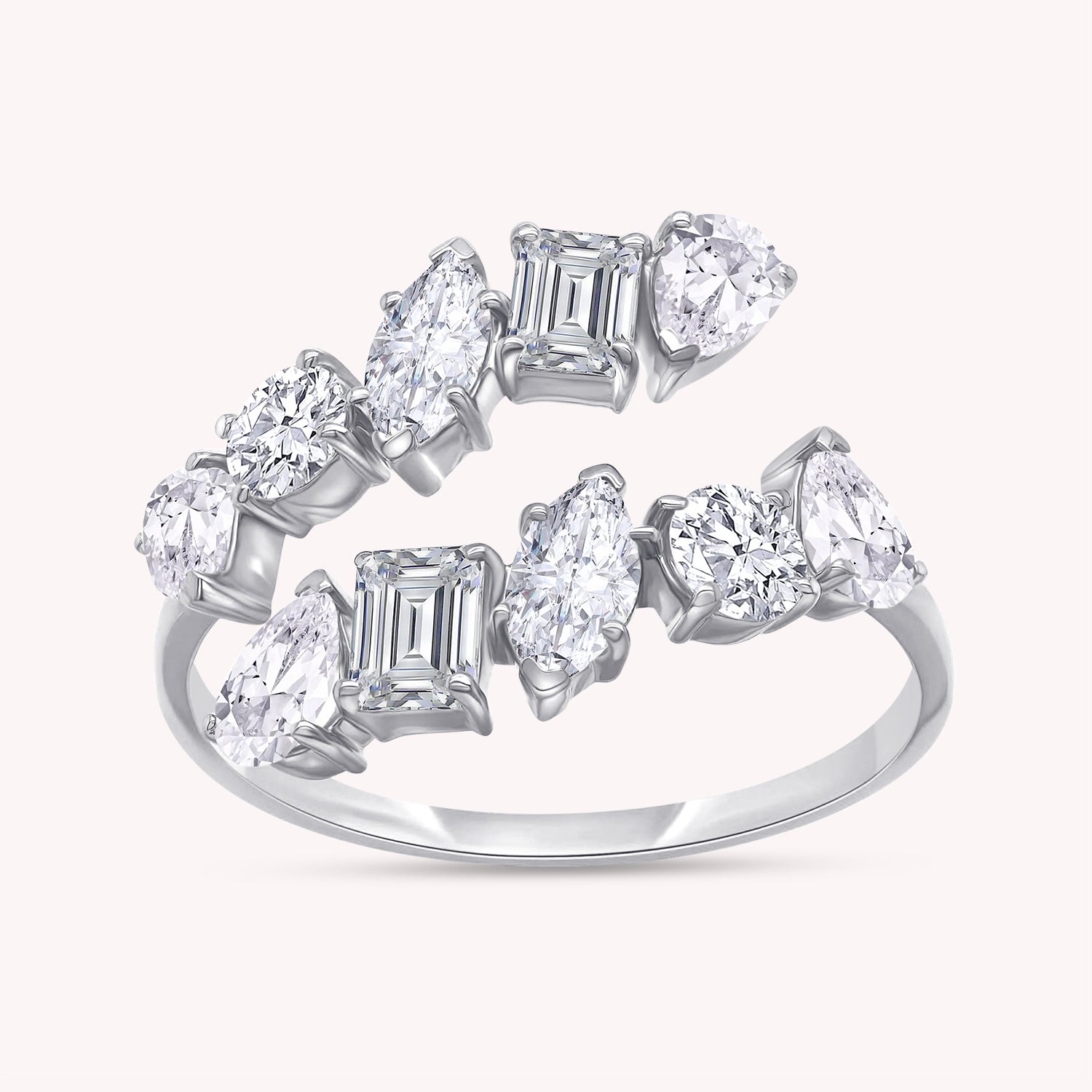 Multi-Shape Twist Ring Lab Created Moissanite Bypass Promise Ring