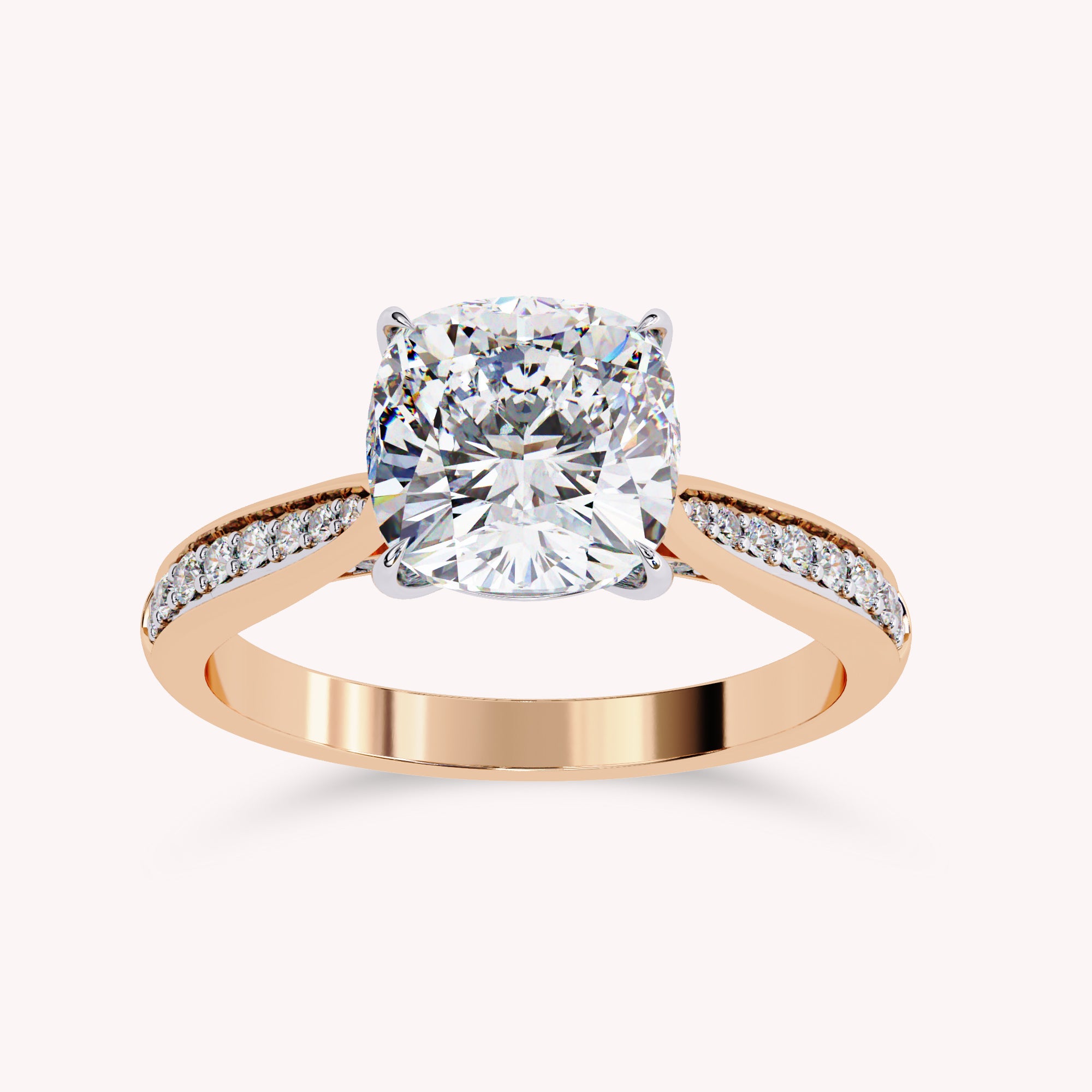 Luxury Cushion Cut Lab Grown Diamond Ring with Sparkling Side Stones