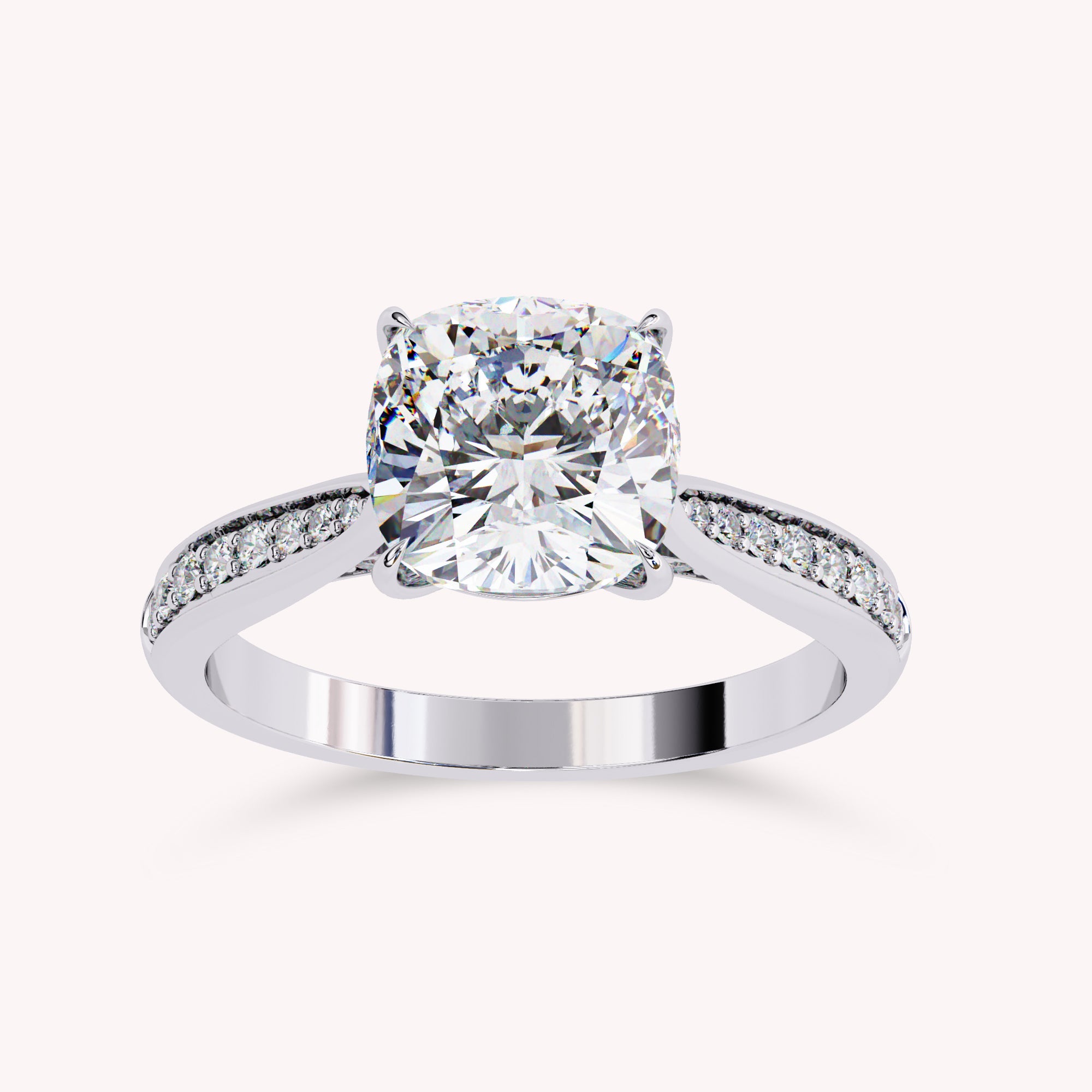 Luxury Cushion Cut Lab Grown Diamond Ring with Sparkling Side Stones