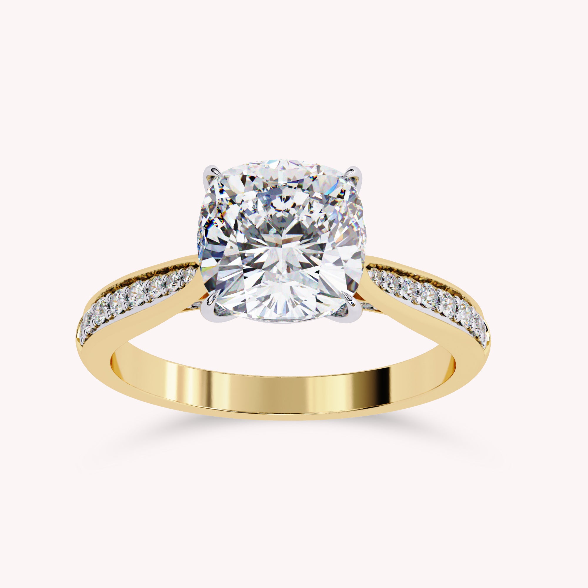 Luxury Cushion Cut Lab Grown Diamond Ring with Sparkling Side Stones