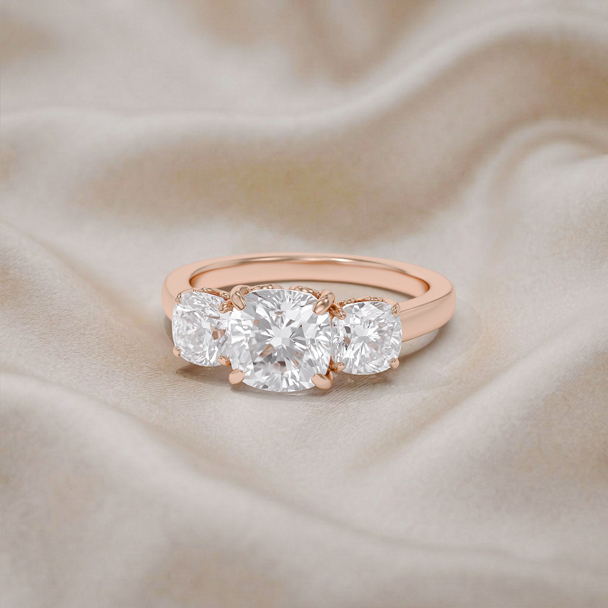 Classic Cushion Cut Lab Grown Diamond Ring | Three Stone Statement Jewelry