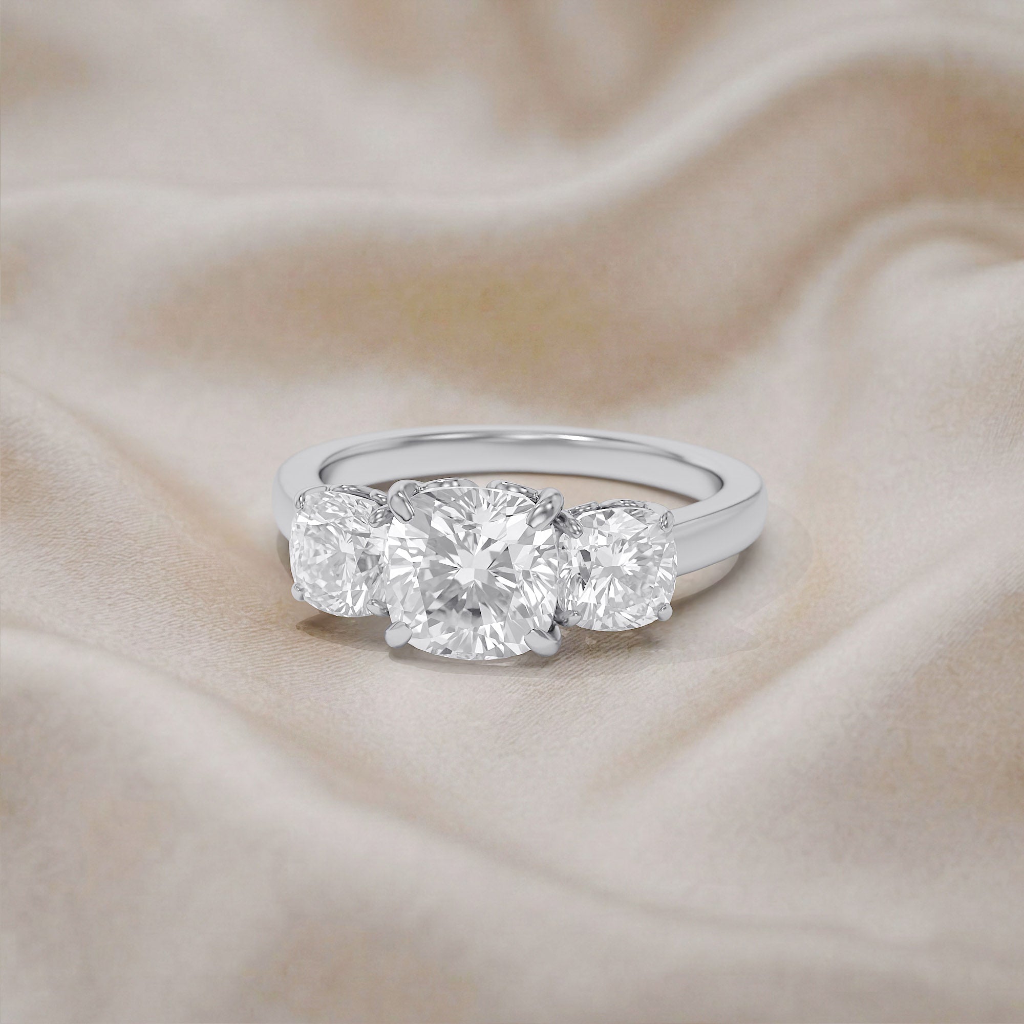 Classic Cushion Cut Lab Grown Diamond Ring | Three Stone Statement Jewelry
