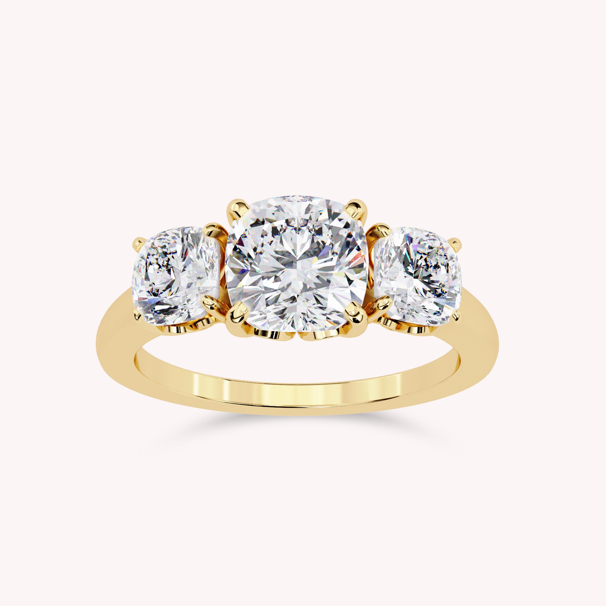 Classic Cushion Cut Lab Grown Diamond Ring | Three Stone Statement Jewelry