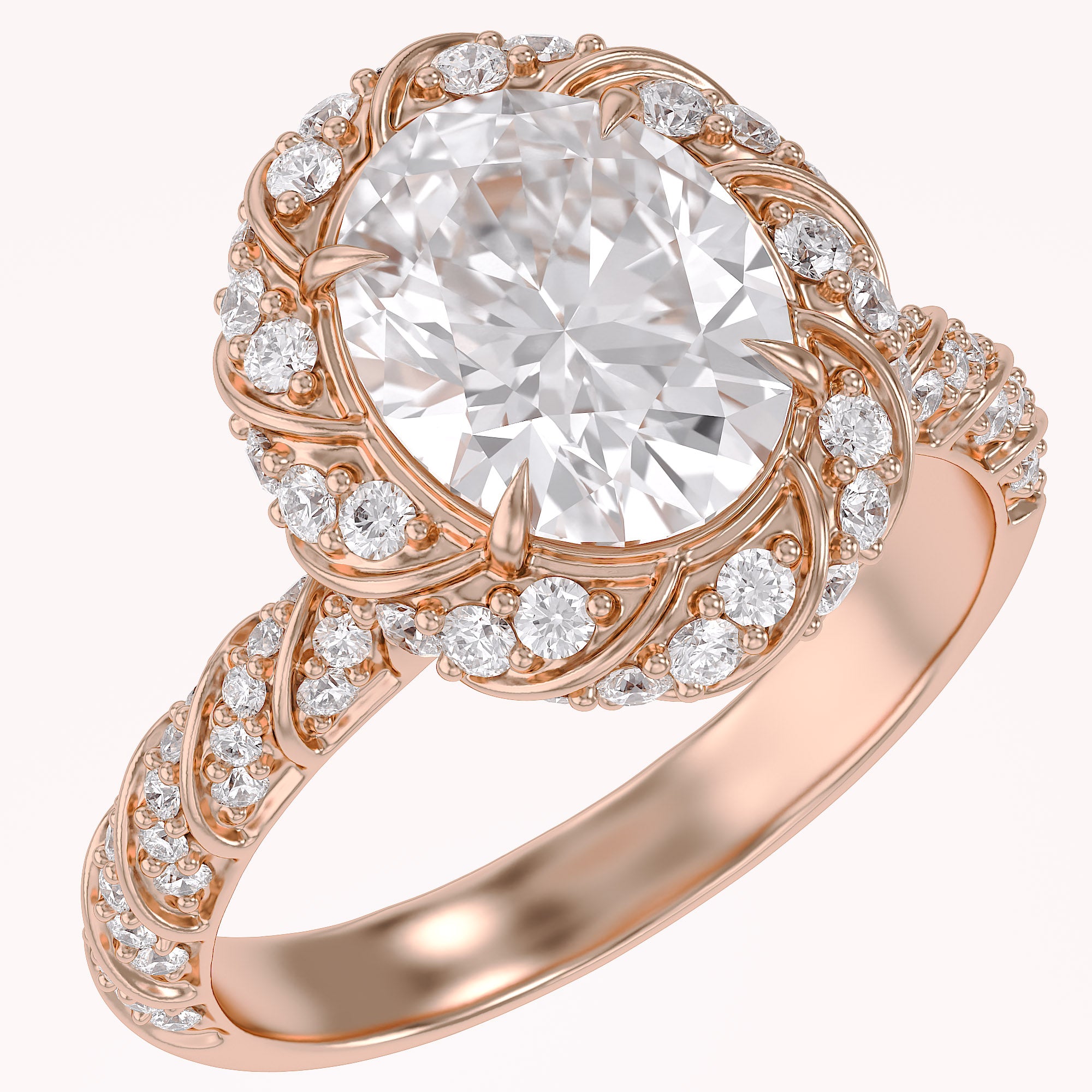 Elegant Oval Cut Diamond Engagement Ring with Round Diamond Halo