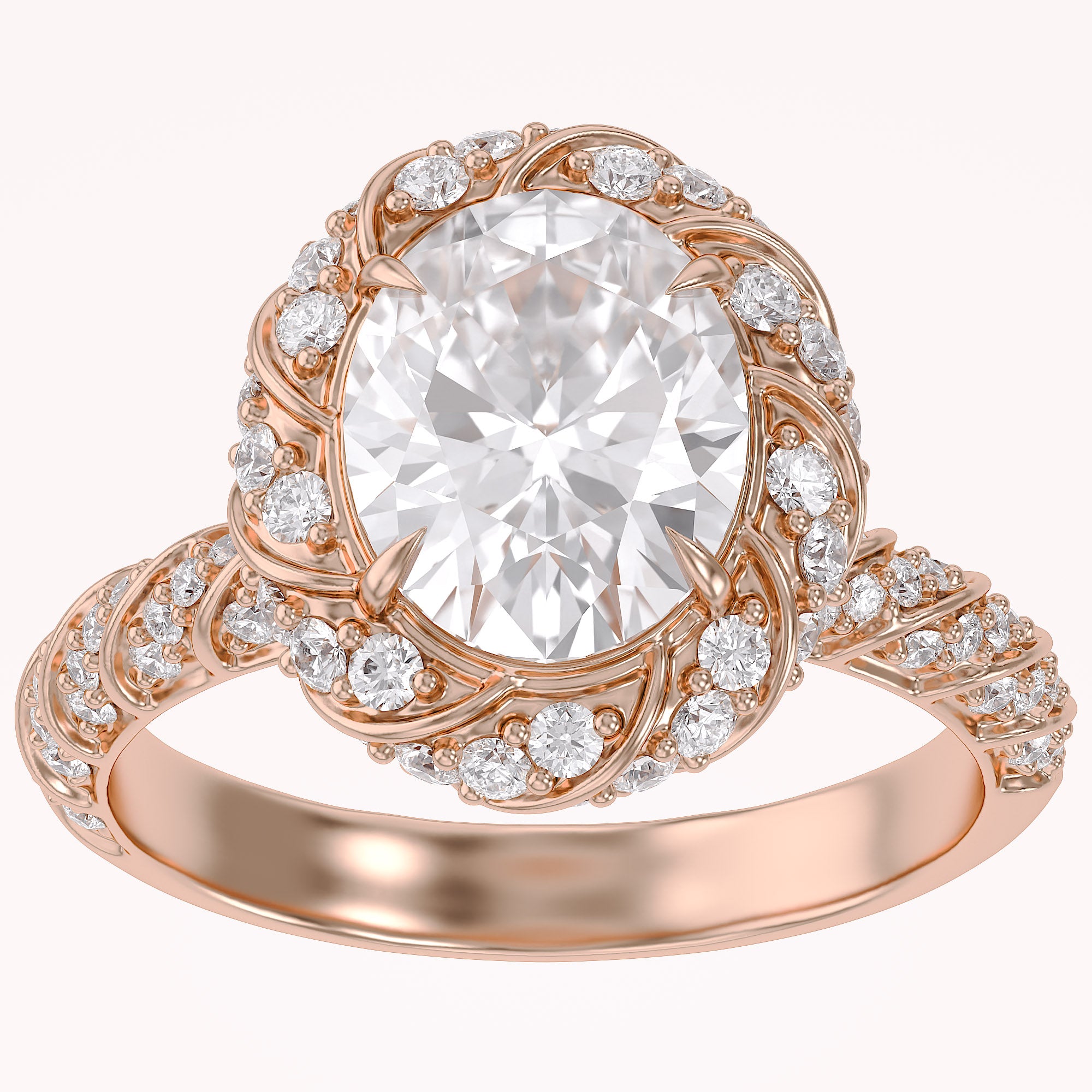 Elegant Oval Cut Diamond Engagement Ring with Round Diamond Halo