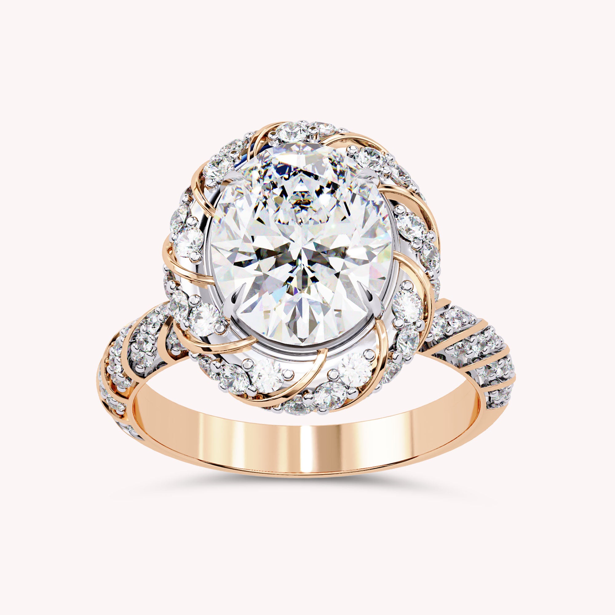 Elegant Oval Cut Diamond Engagement Ring with Round Diamond Halo