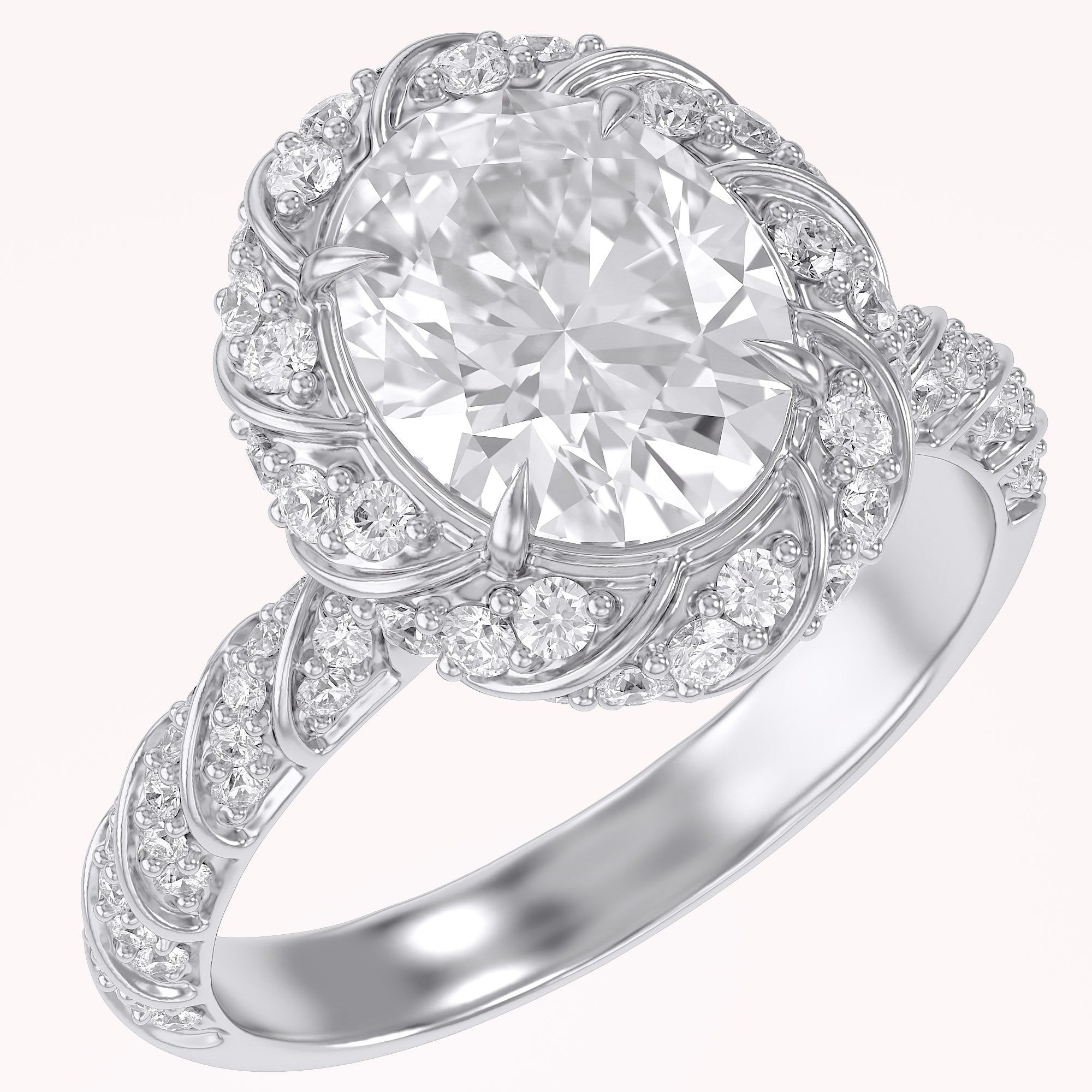 Elegant Oval Cut Diamond Engagement Ring with Round Diamond Halo