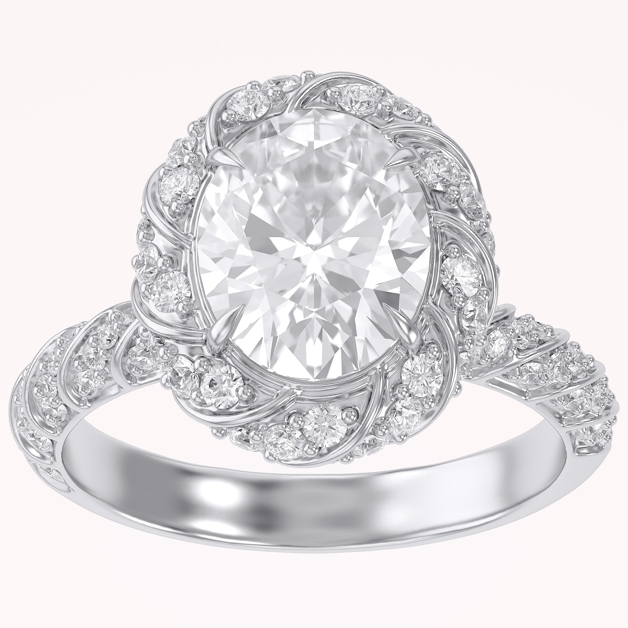Elegant Oval Cut Diamond Engagement Ring with Round Diamond Halo