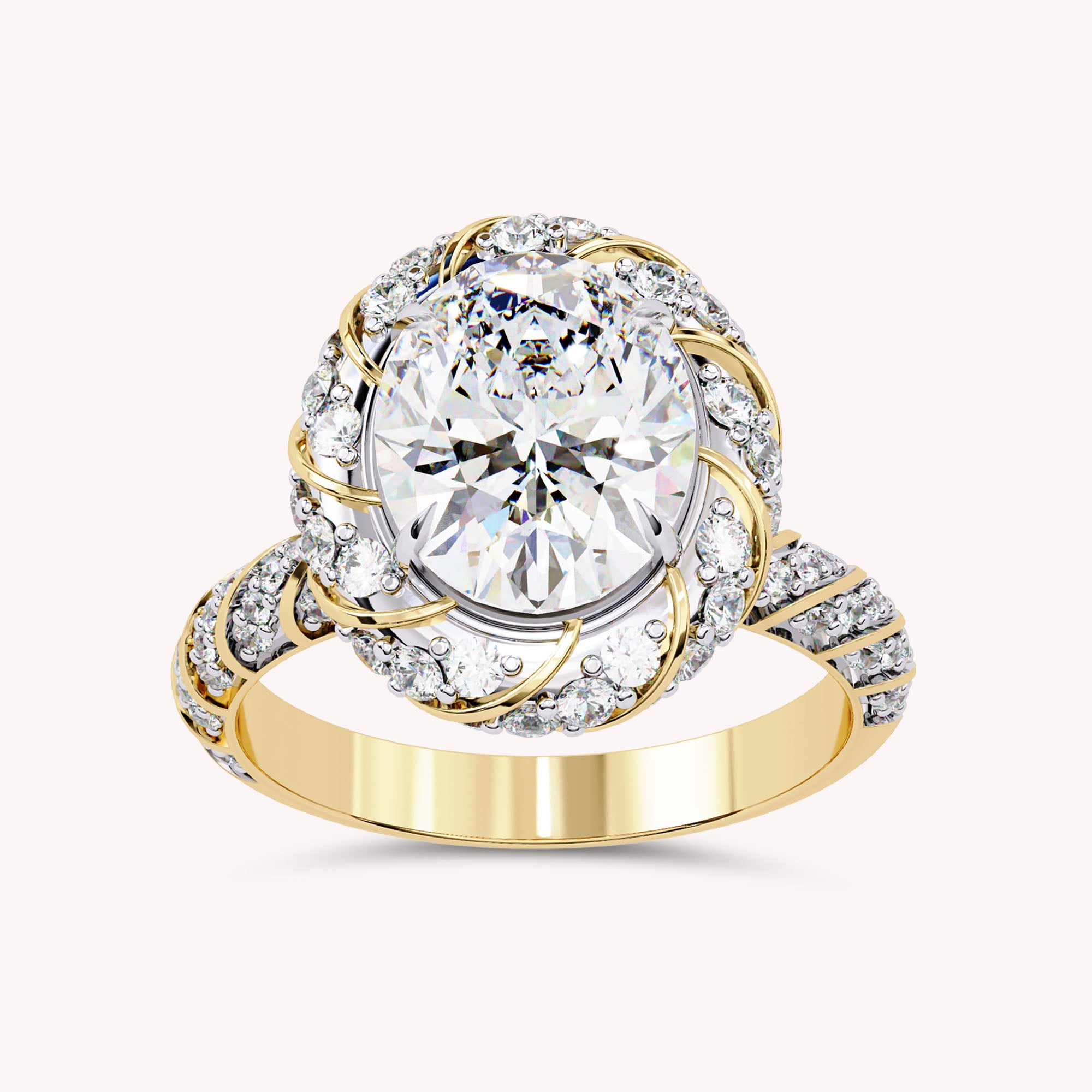 Elegant Oval Cut Diamond Engagement Ring with Round Diamond Halo