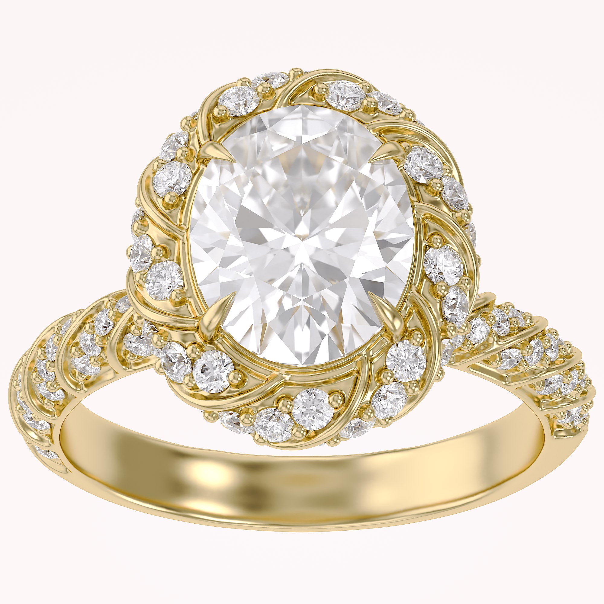 Elegant Oval Cut Diamond Engagement Ring with Round Diamond Halo