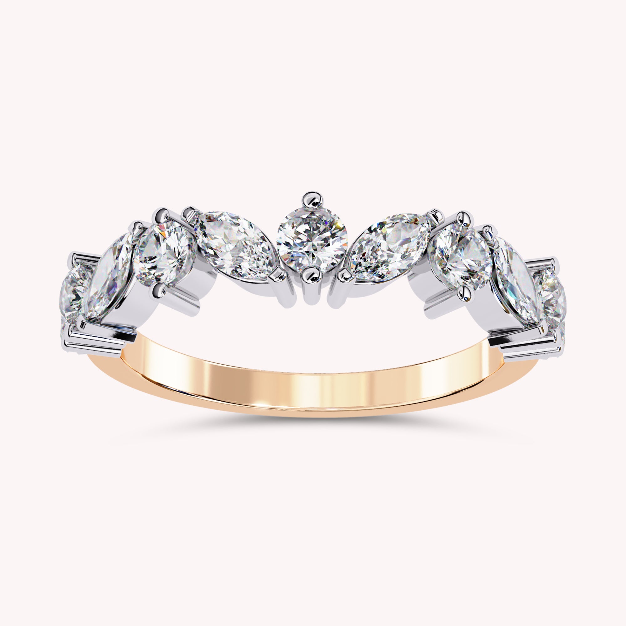 0.90 Cttw Marquise and Round Shape Diamond Anniversary Ring for Women