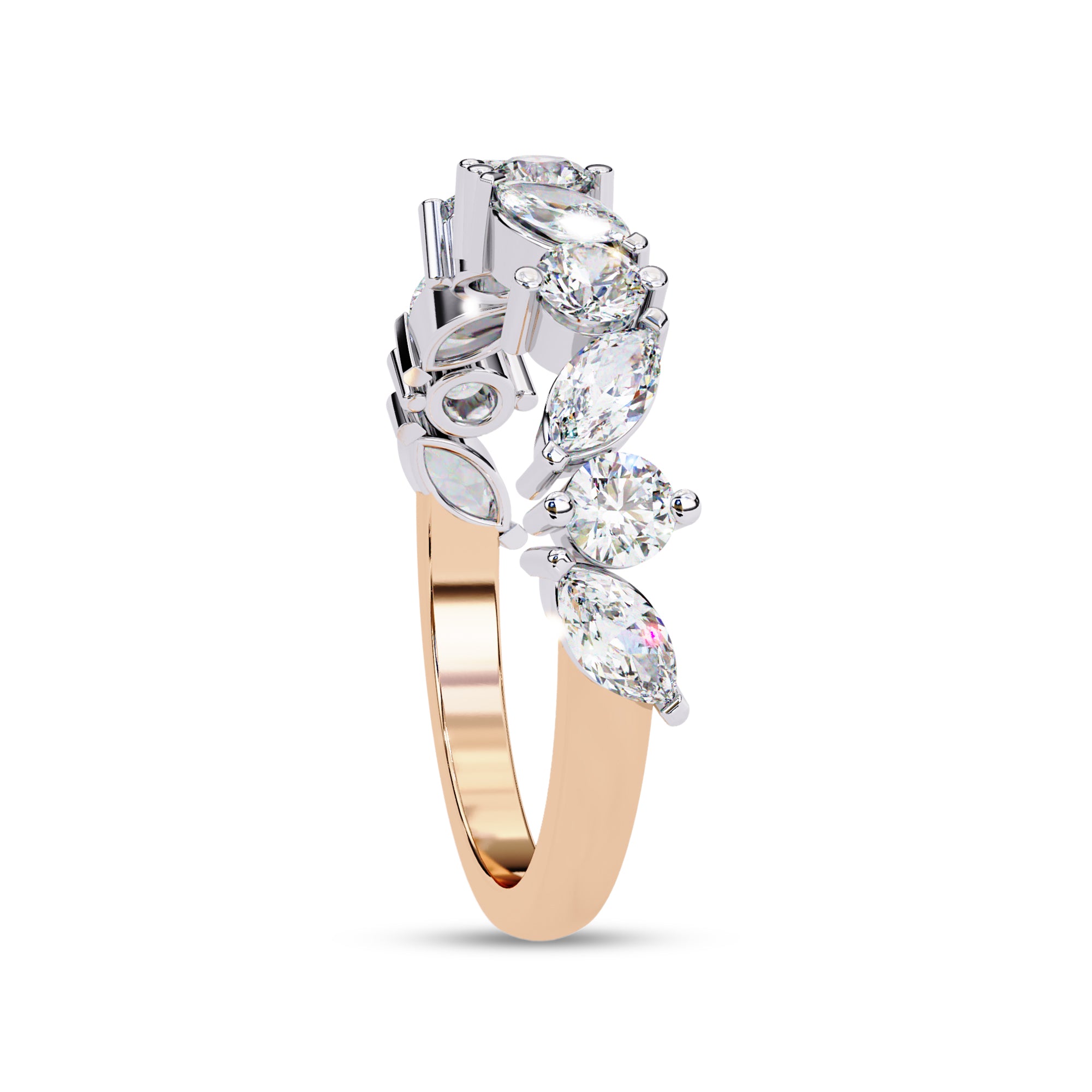 0.90 Cttw Marquise and Round Shape Diamond Anniversary Ring for Women