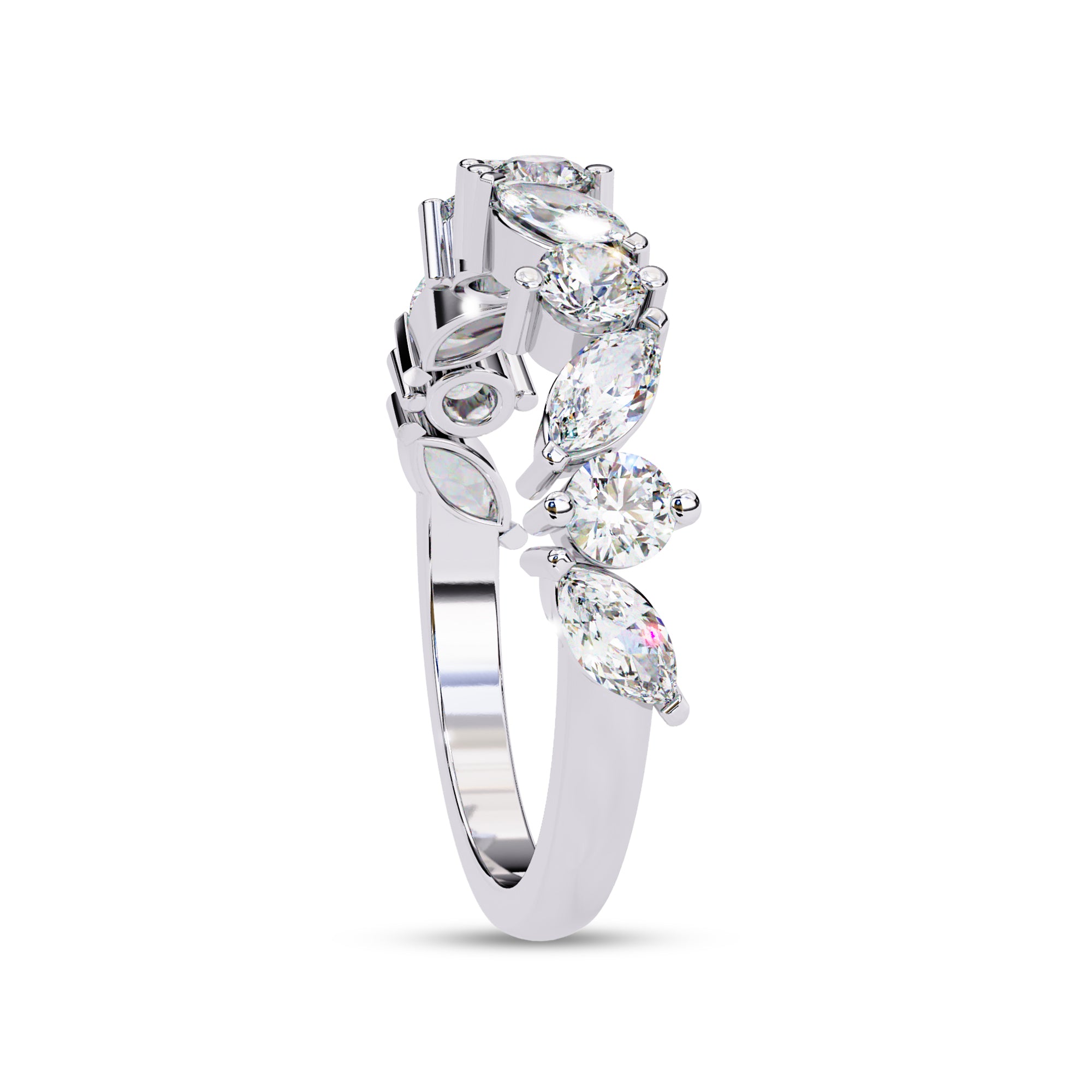 0.90 Cttw Marquise and Round Shape Diamond Anniversary Ring for Women