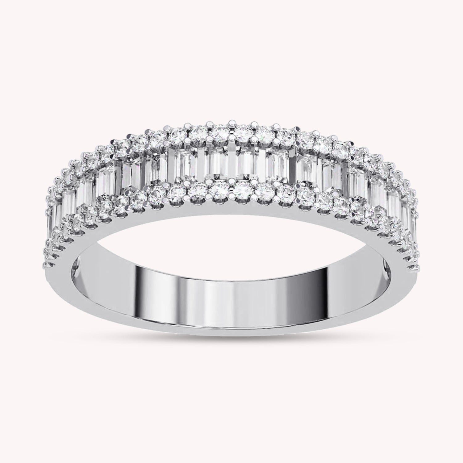 Baguette and Round Cut Lab Grown Diamond Anniversary Ring