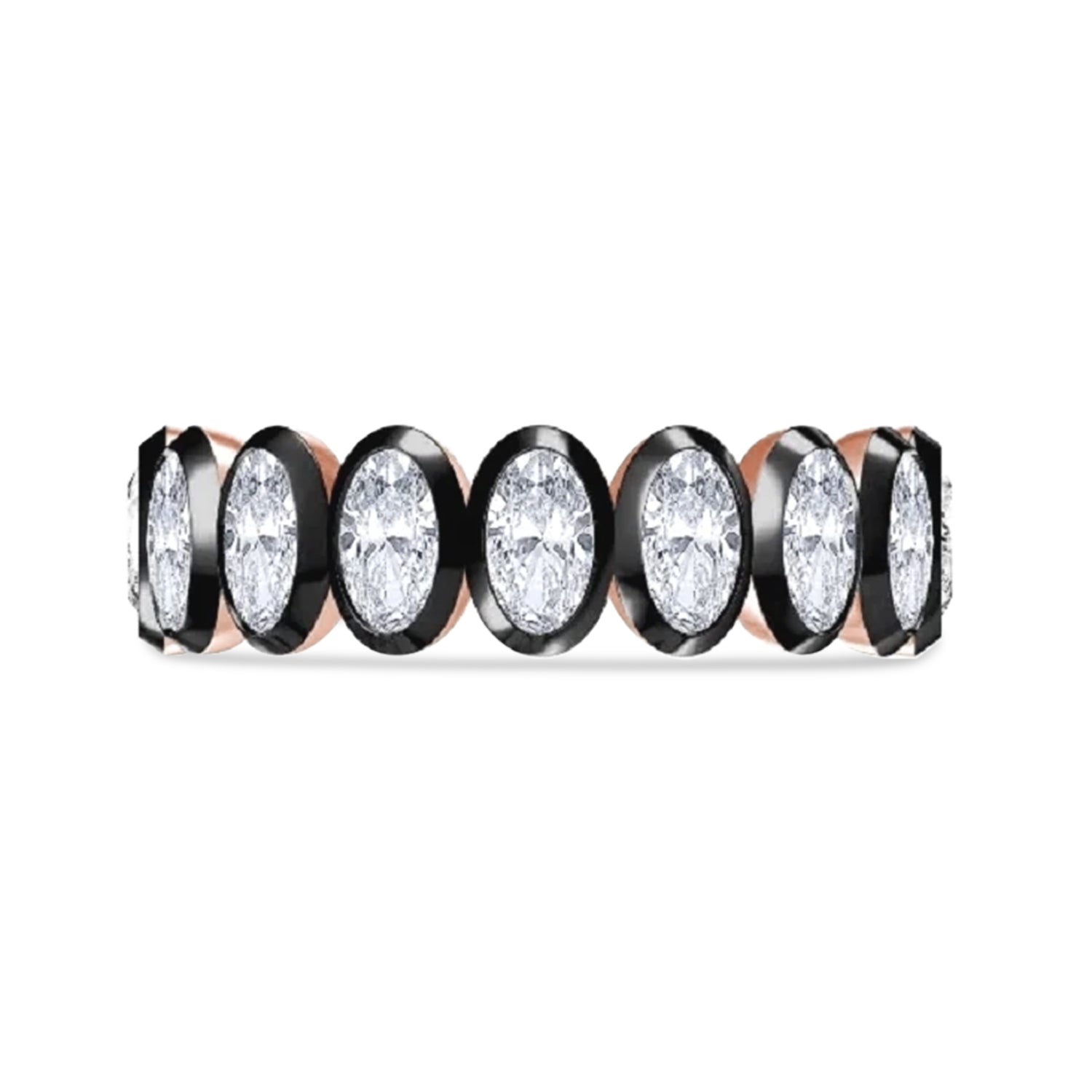 Two Tone Full Eternity Ring In Oval Cut Lab Created Moissanite
