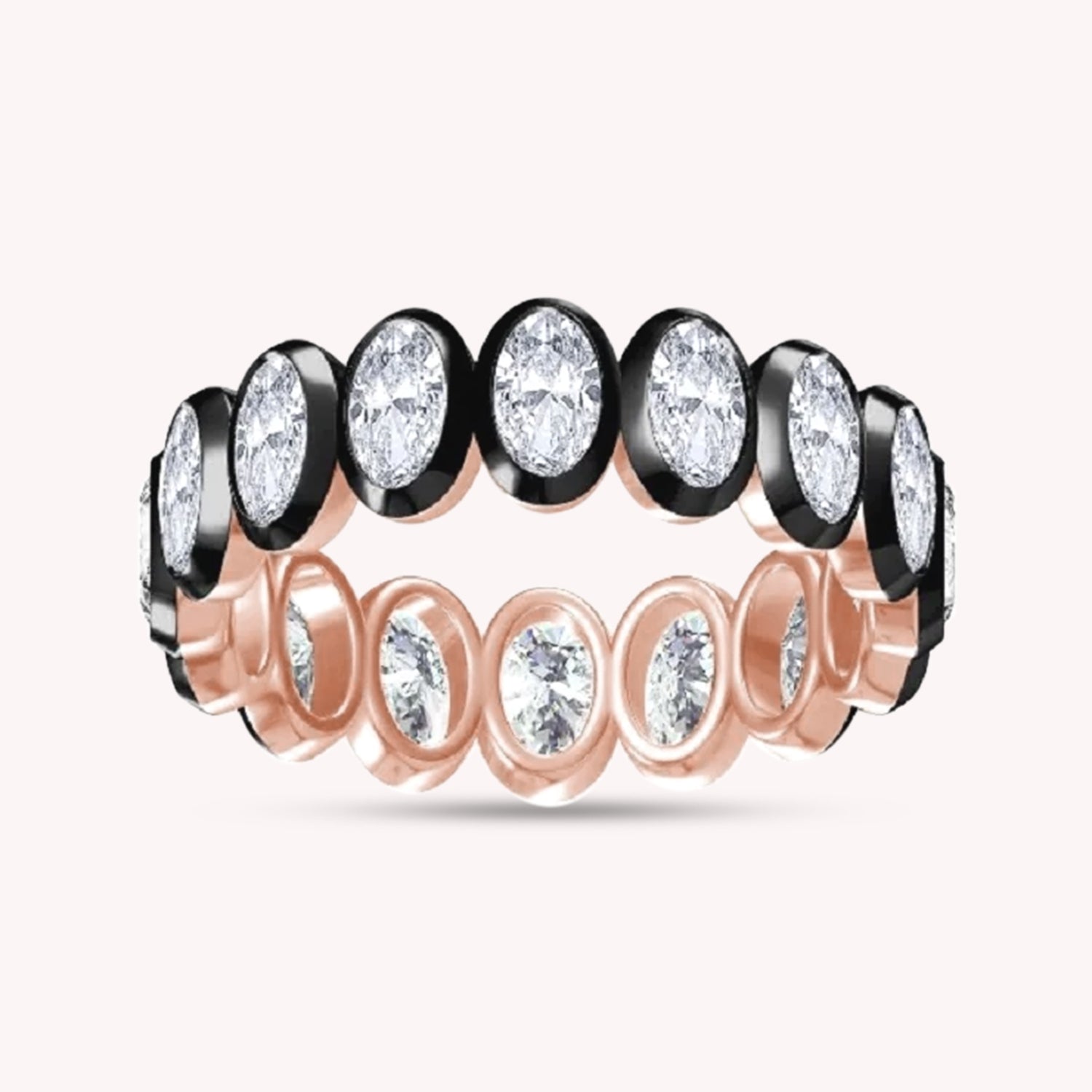 Two Tone Full Eternity Ring In Oval Cut Lab Created Moissanite