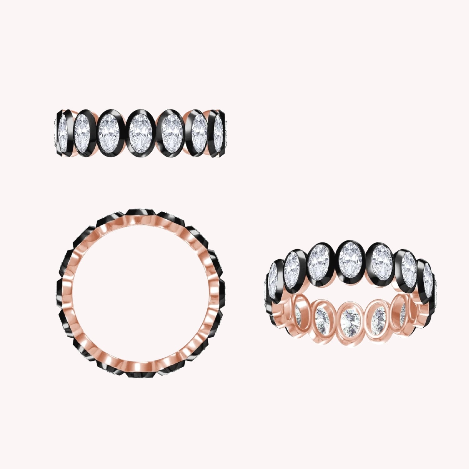 Two Tone Full Eternity Ring In Oval Cut Lab Created Moissanite