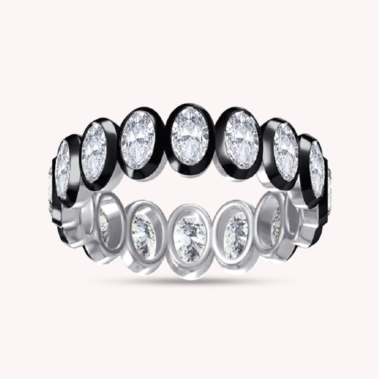 Two Tone Full Eternity Ring In Oval Cut Lab Created Moissanite