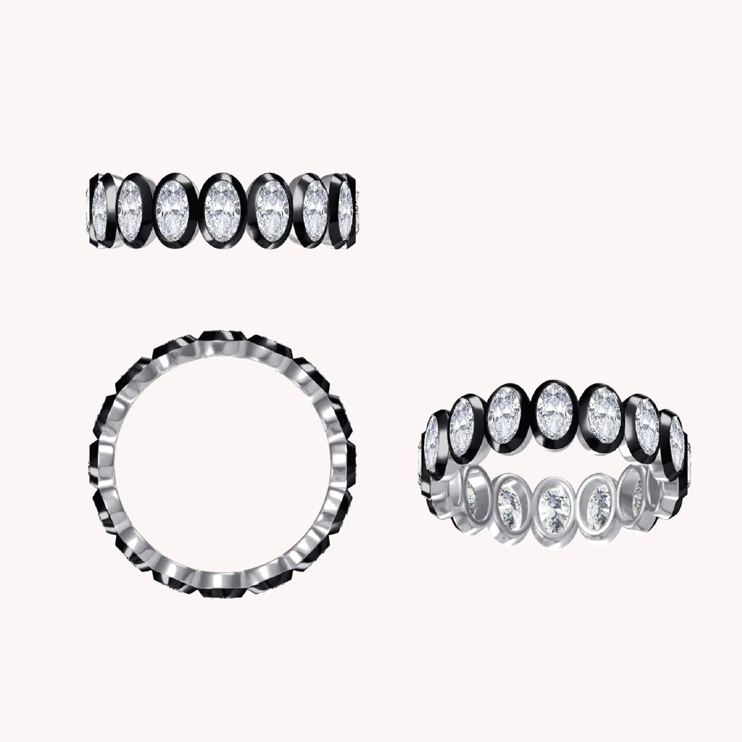 Two Tone Full Eternity Ring In Oval Cut Lab Created Moissanite