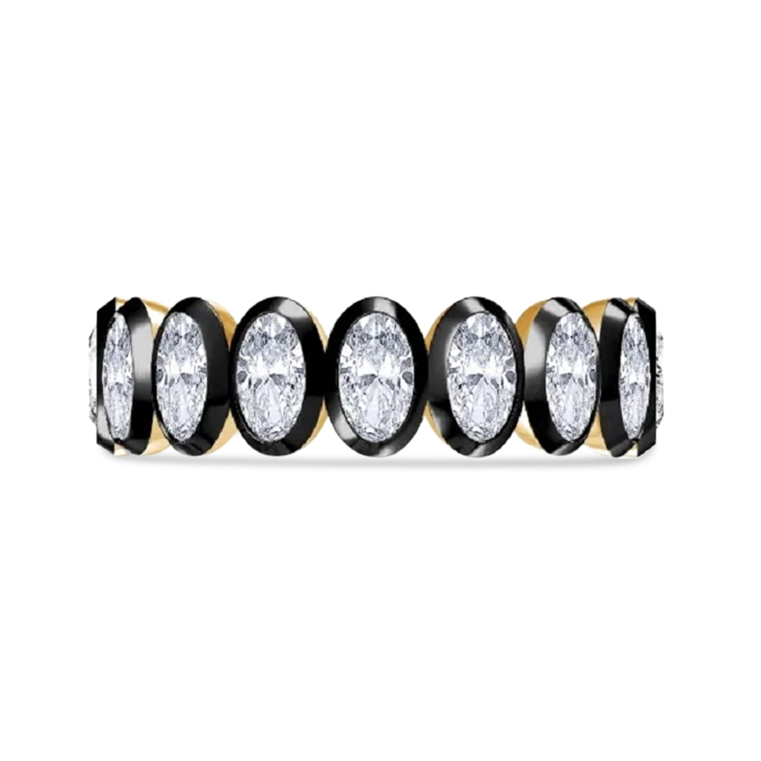 Two Tone Full Eternity Ring In Oval Cut Lab Created Moissanite