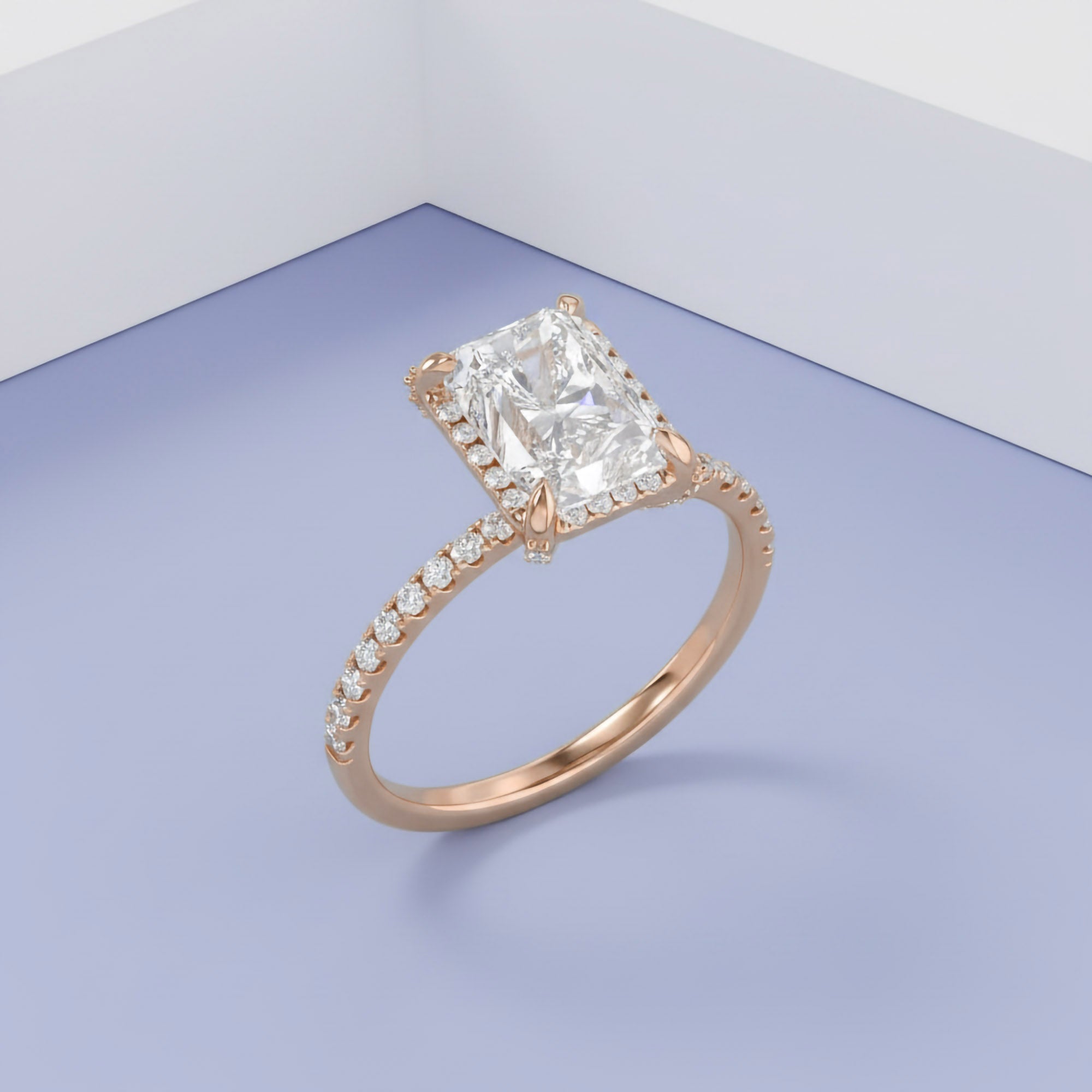 3.40 TCW Halo Engagement Ring Radiant Cut Lab Grown Diamond