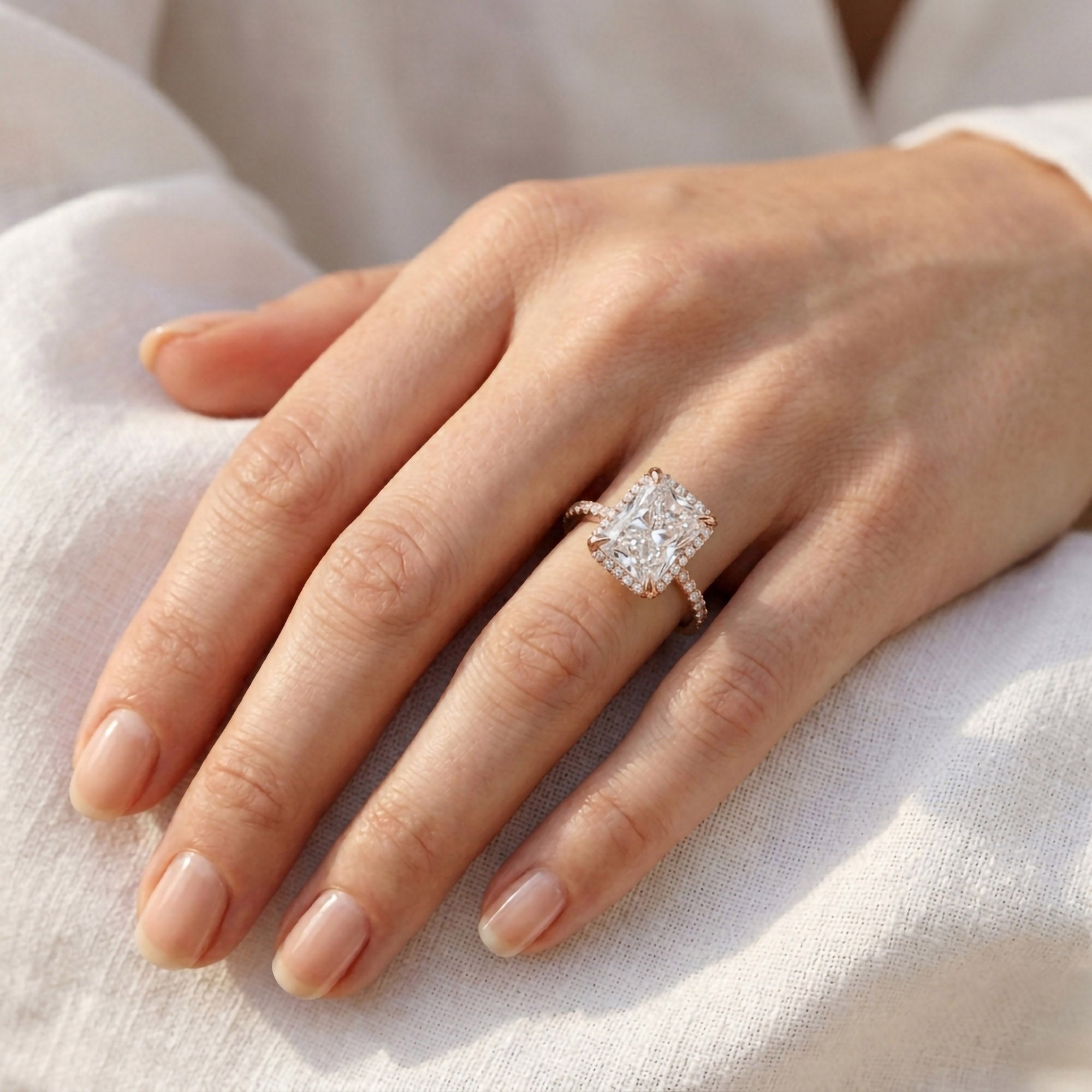 3.40 TCW Halo Engagement Ring Radiant Cut Lab Grown Diamond