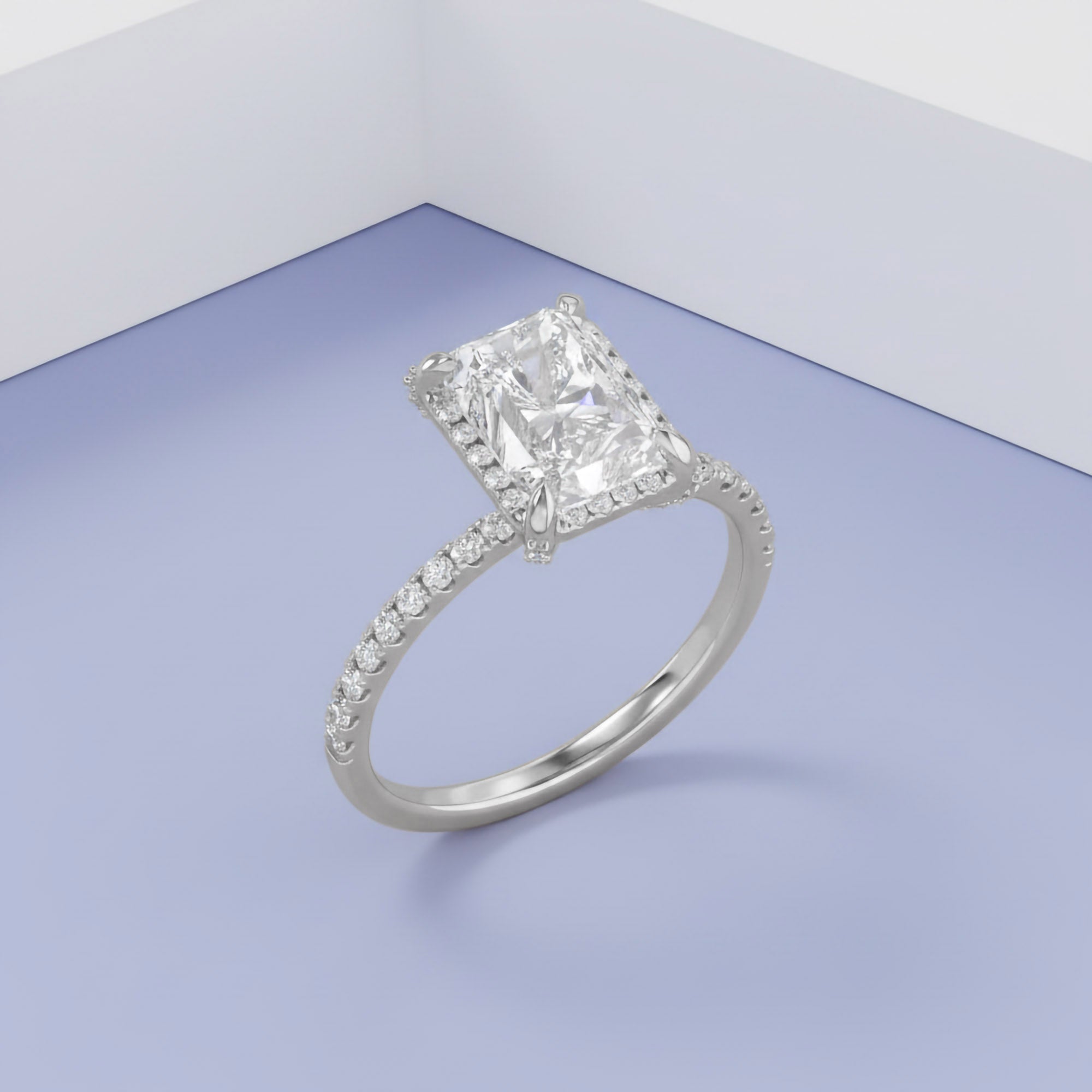 3.40 TCW Halo Engagement Ring Radiant Cut Lab Grown Diamond