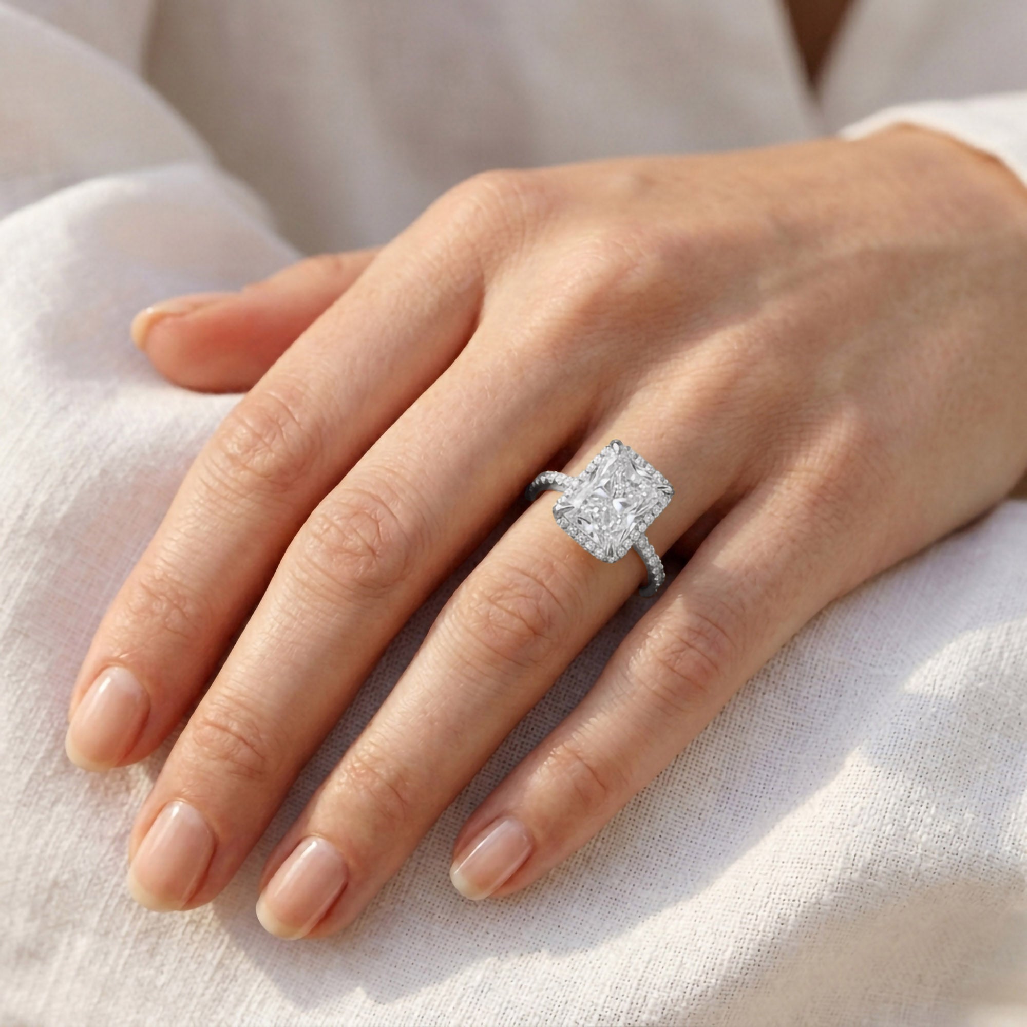 3.40 TCW Halo Engagement Ring Radiant Cut Lab Grown Diamond