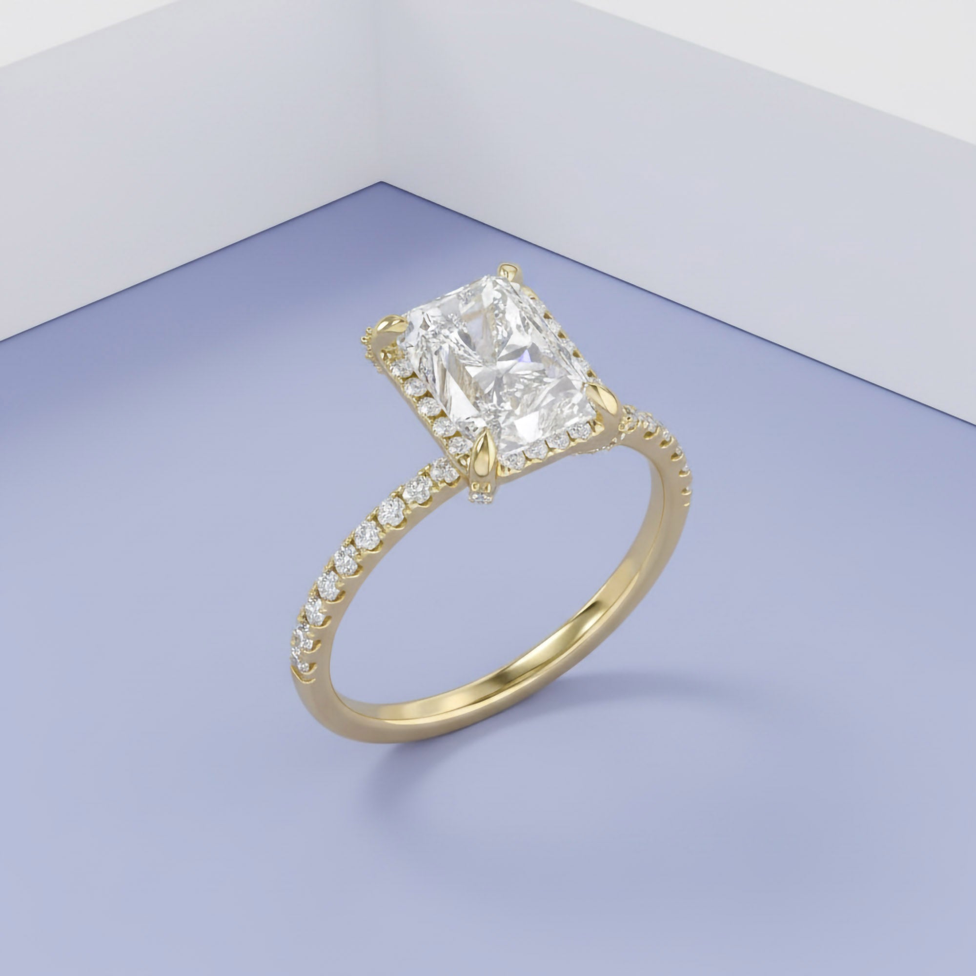 3.40 TCW Halo Engagement Ring Radiant Cut Lab Grown Diamond