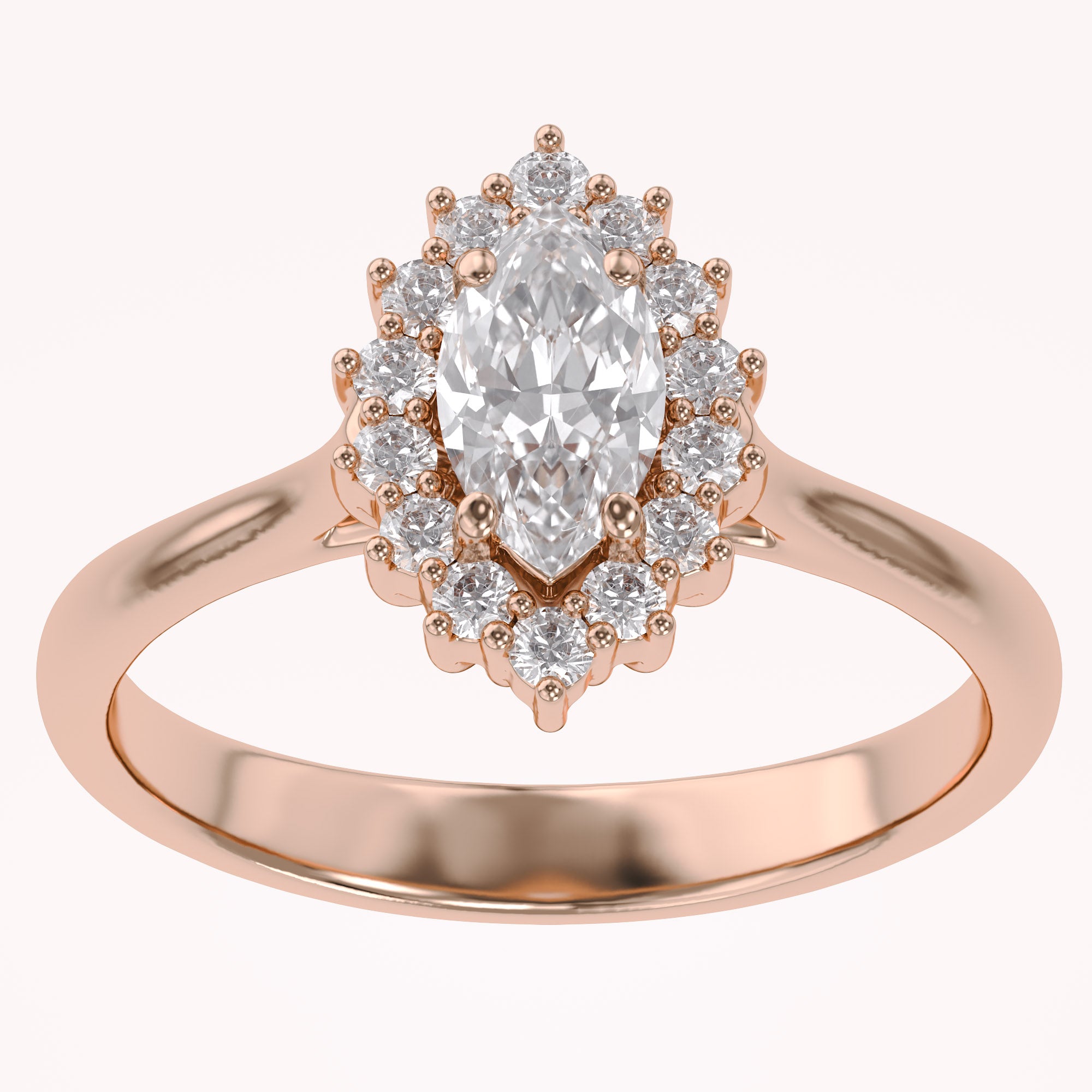 Halo Cluster Engagement Ring Marquise and Round Lab Grown Diamond
