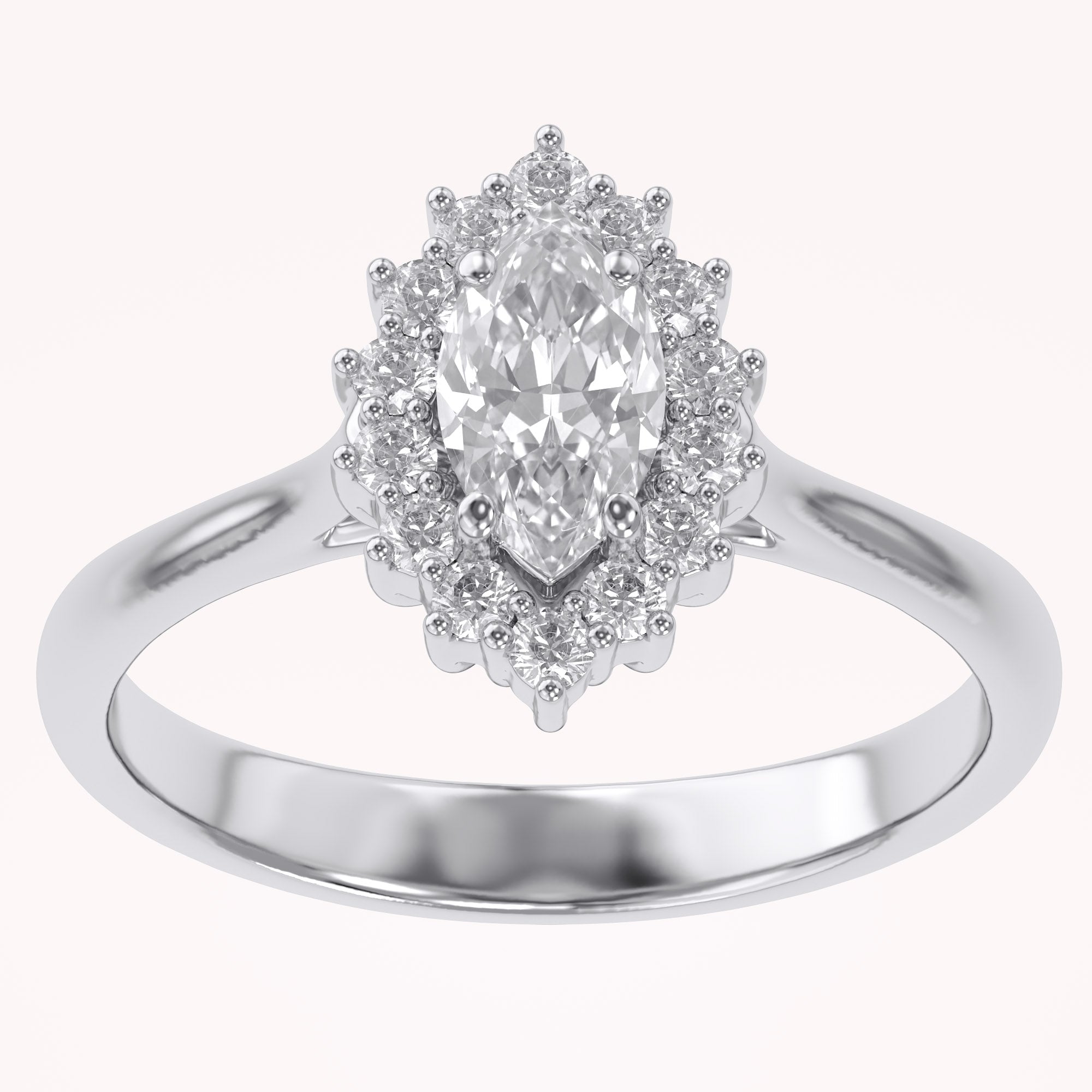 Halo Cluster Engagement Ring Marquise and Round Lab Grown Diamond