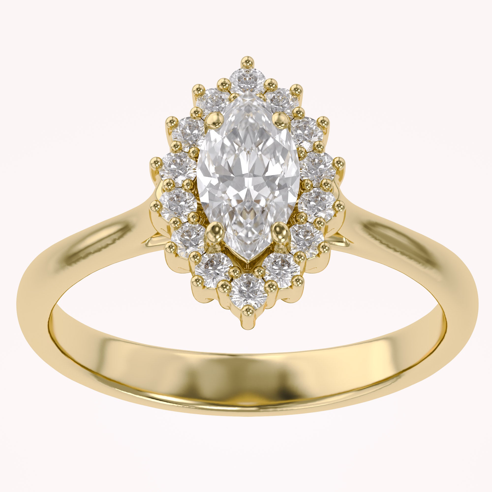 Halo Cluster Engagement Ring Marquise and Round Lab Grown Diamond