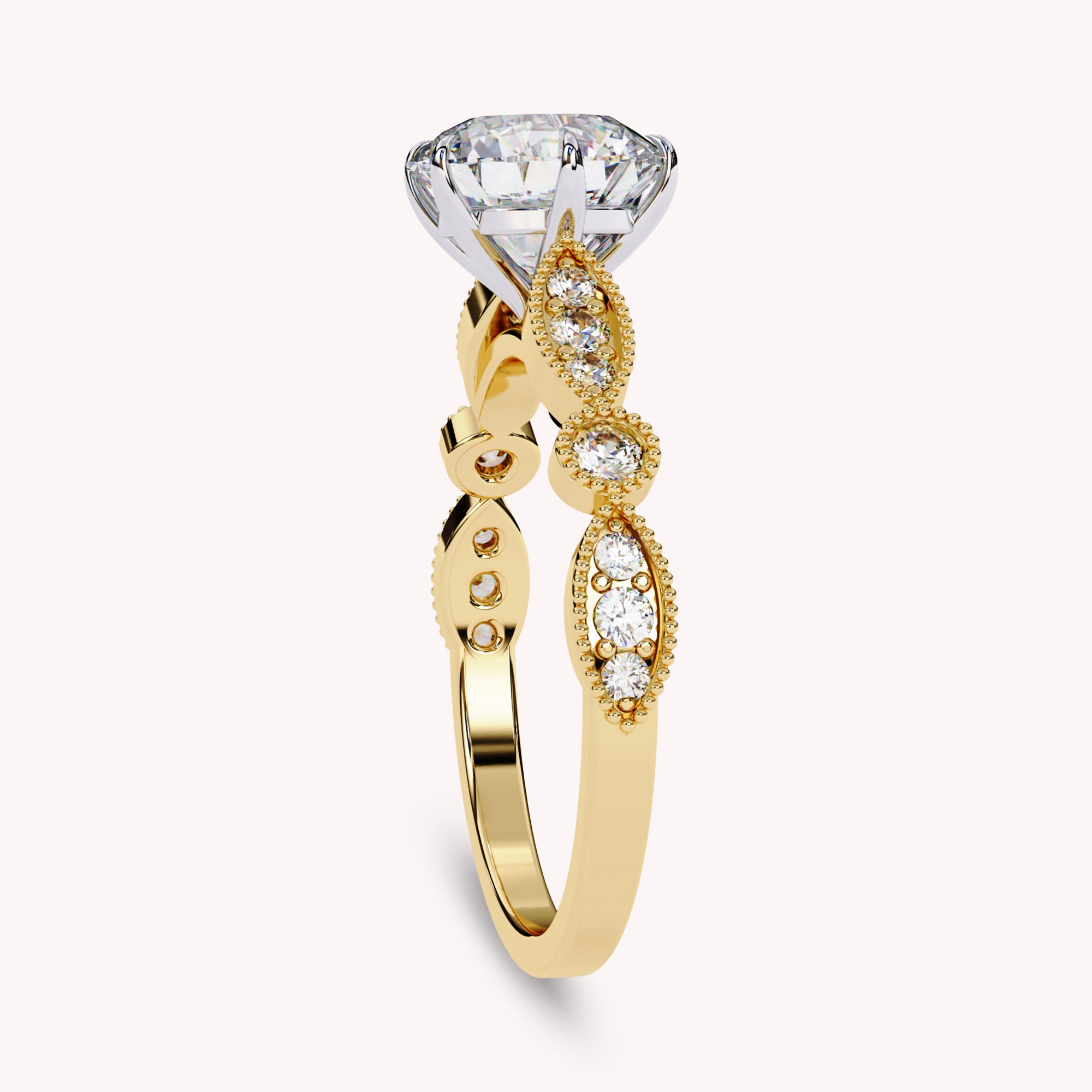 Beaded Solitaire Lab Grown Diamond Engagement Ring