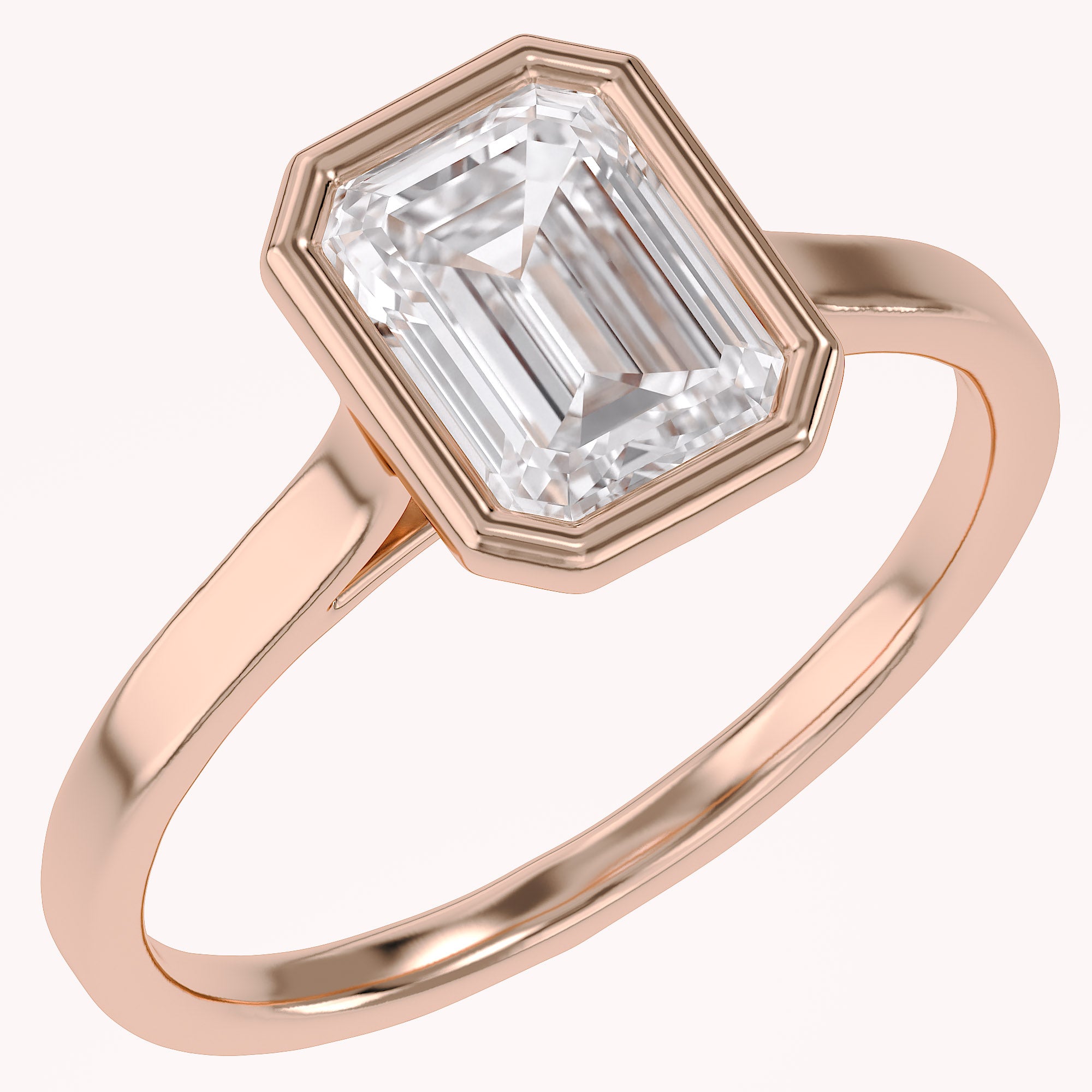Max Emerald Cut Bezel Set Lab Grown Diamond Engagement Ring