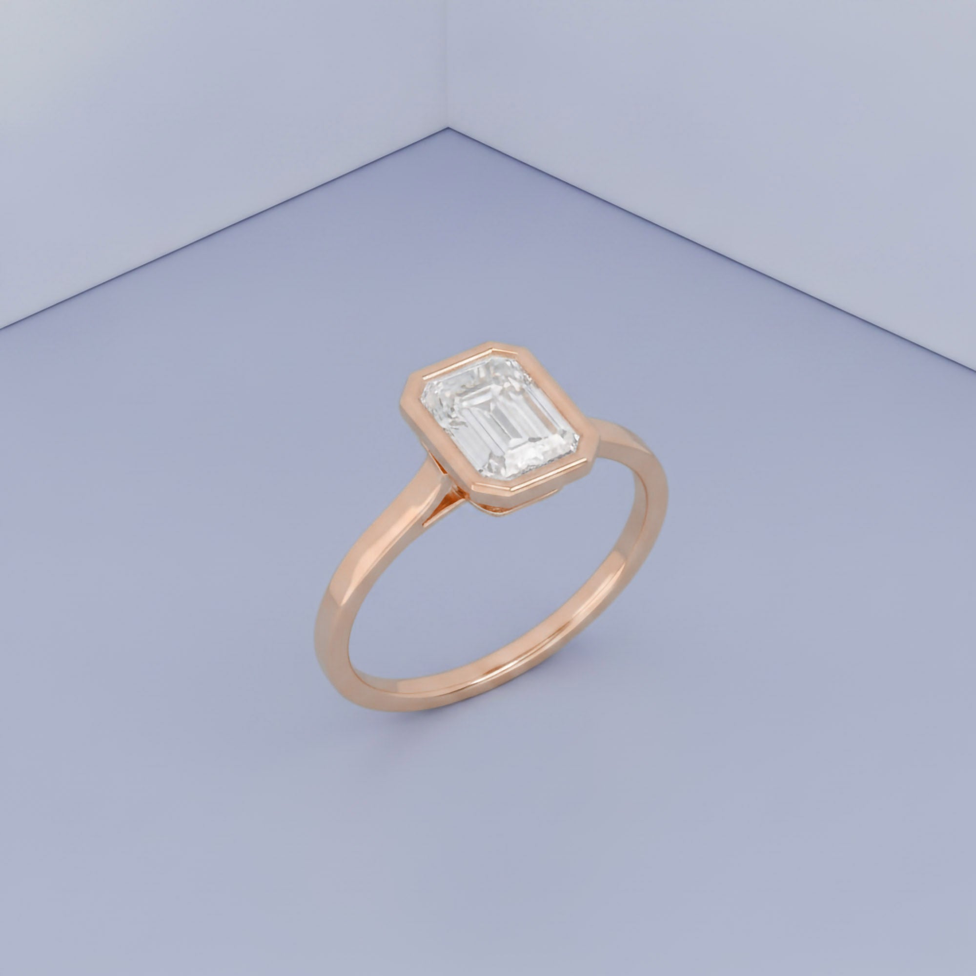 Max Emerald Cut Bezel Set Lab Grown Diamond Engagement Ring