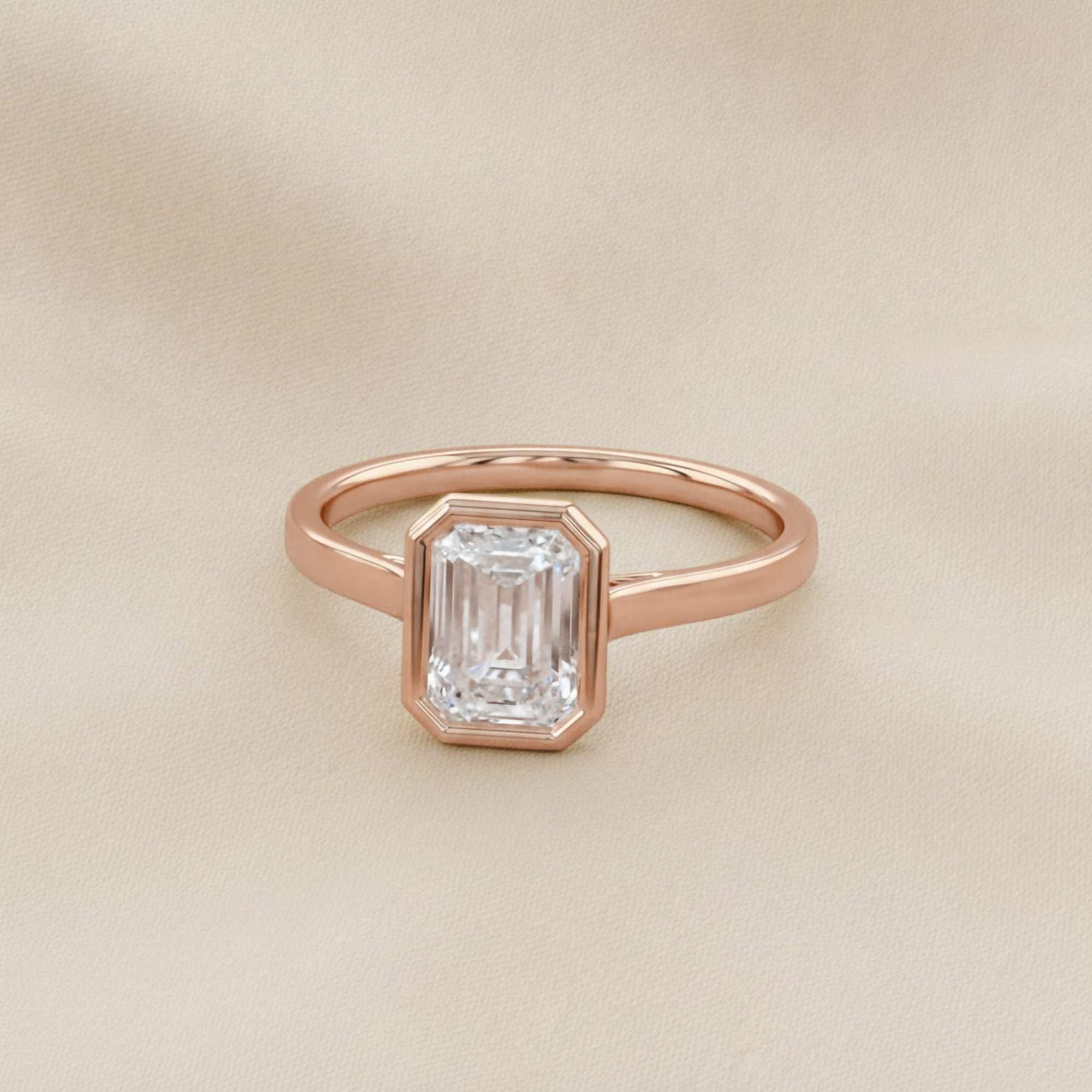 Max Emerald Cut Bezel Set Lab Grown Diamond Engagement Ring