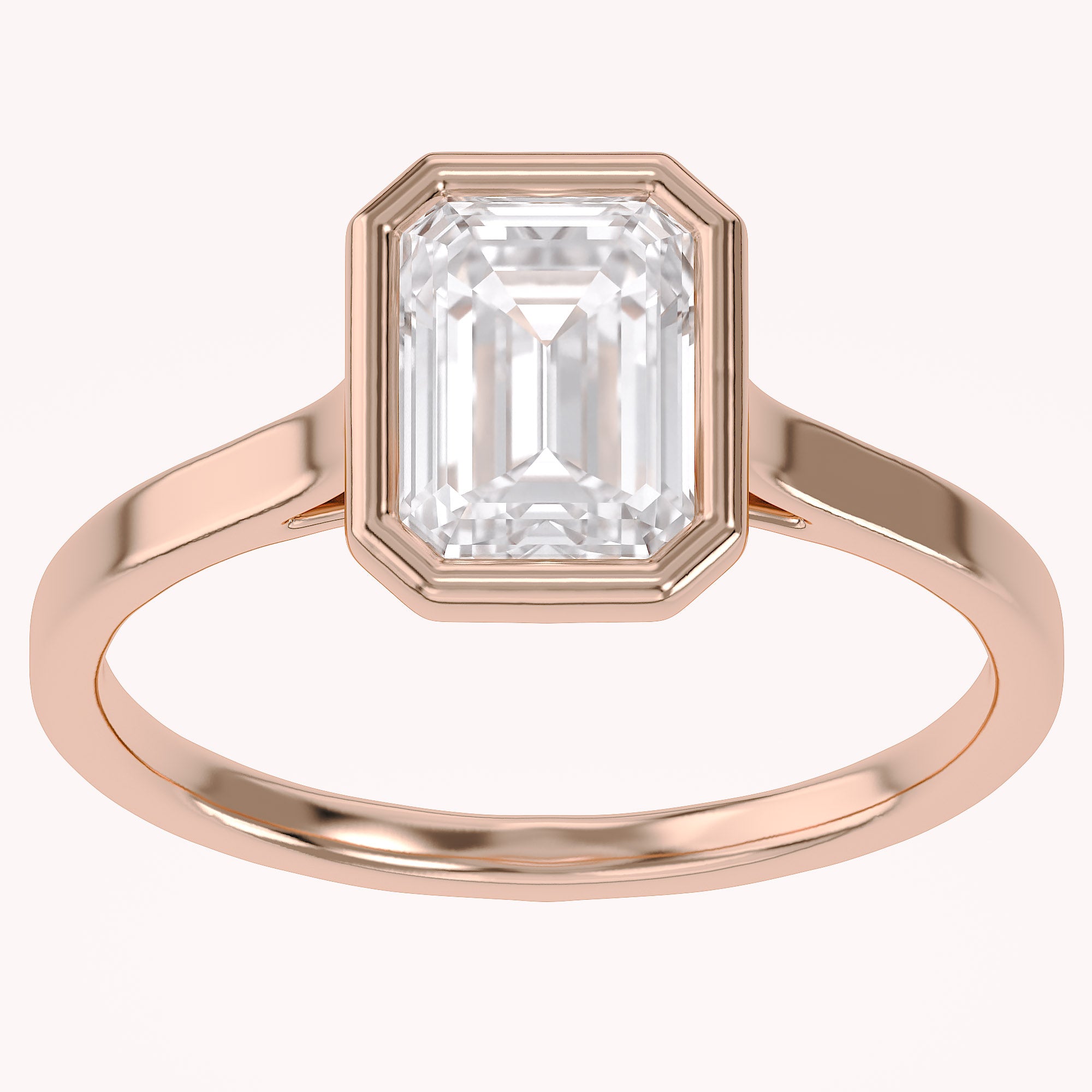 Max Emerald Cut Bezel Set Lab Grown Diamond Engagement Ring