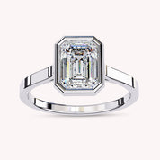 Max Emerald Cut Bezel Set Lab Grown Diamond Engagement Ring