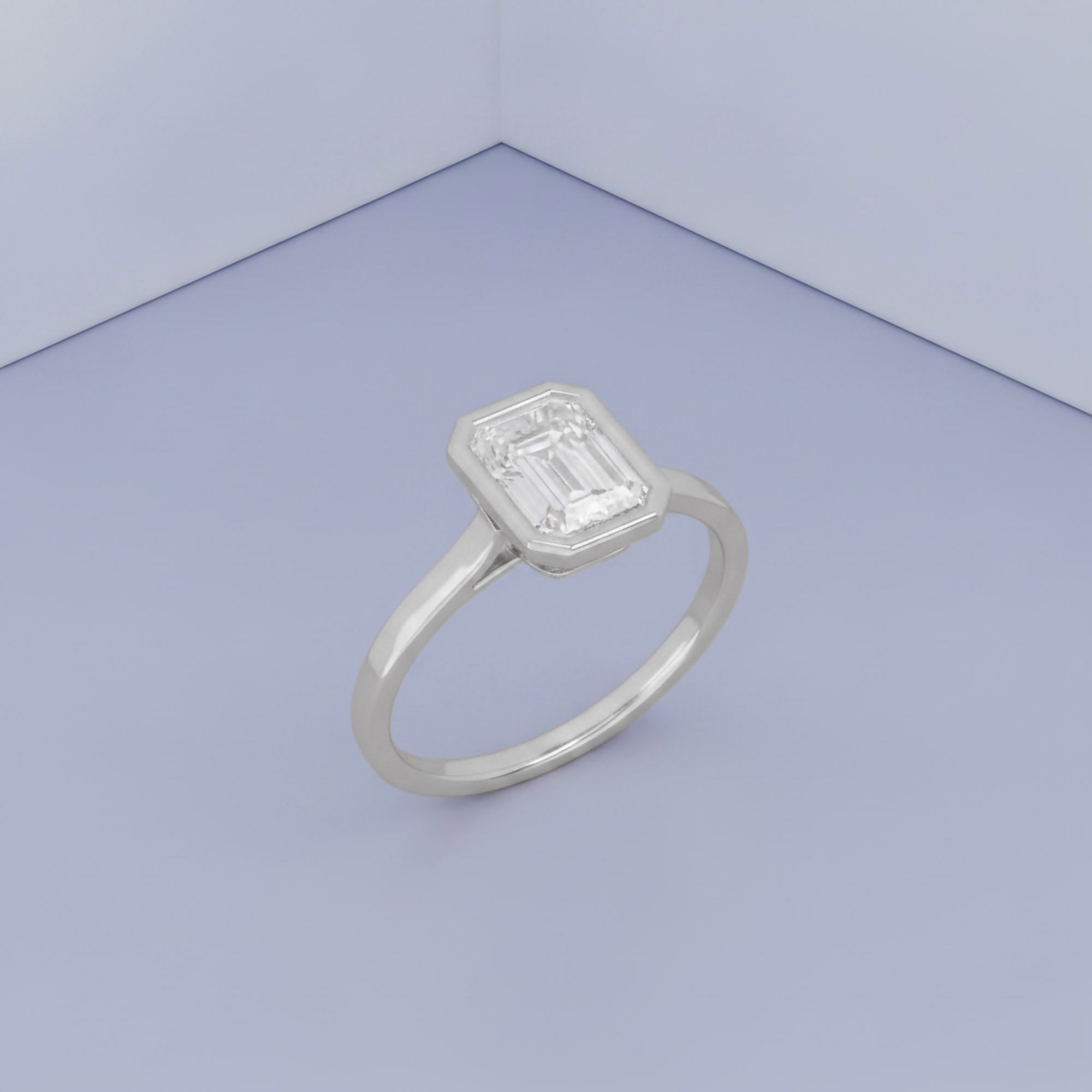 Max Emerald Cut Bezel Set Lab Grown Diamond Engagement Ring