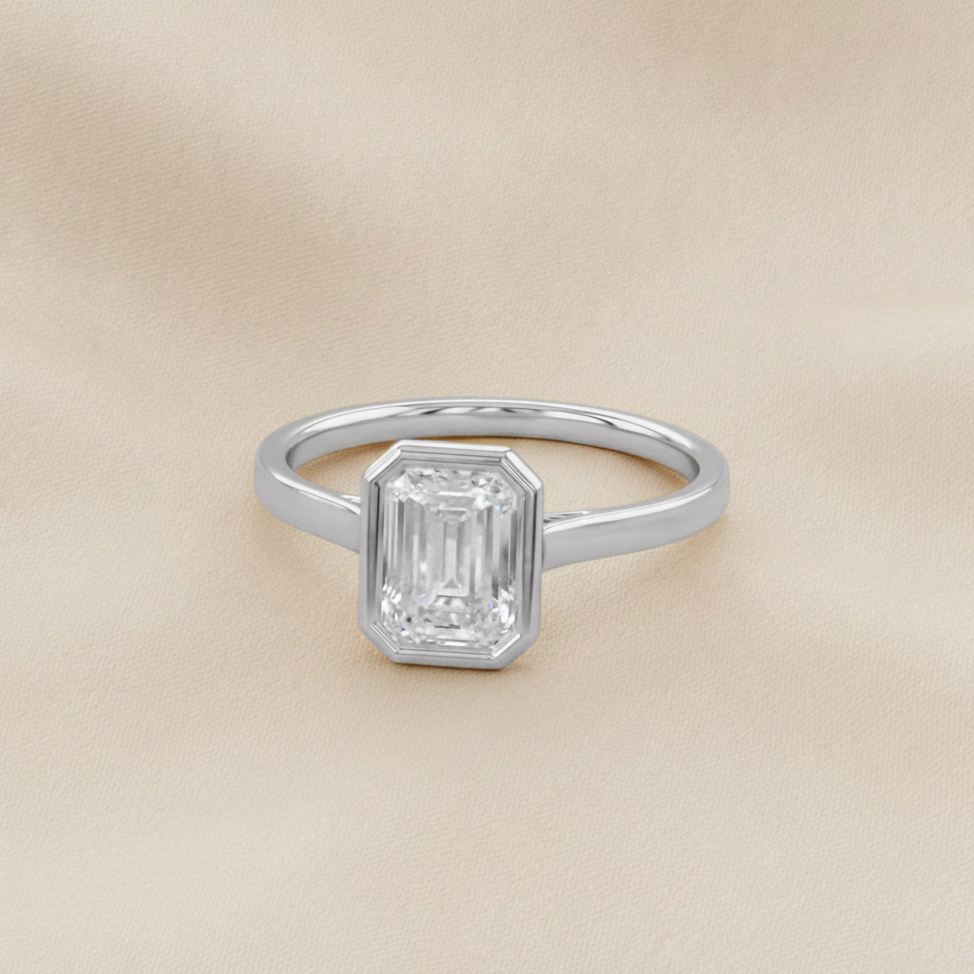 Max Emerald Cut Bezel Set Lab Grown Diamond Engagement Ring