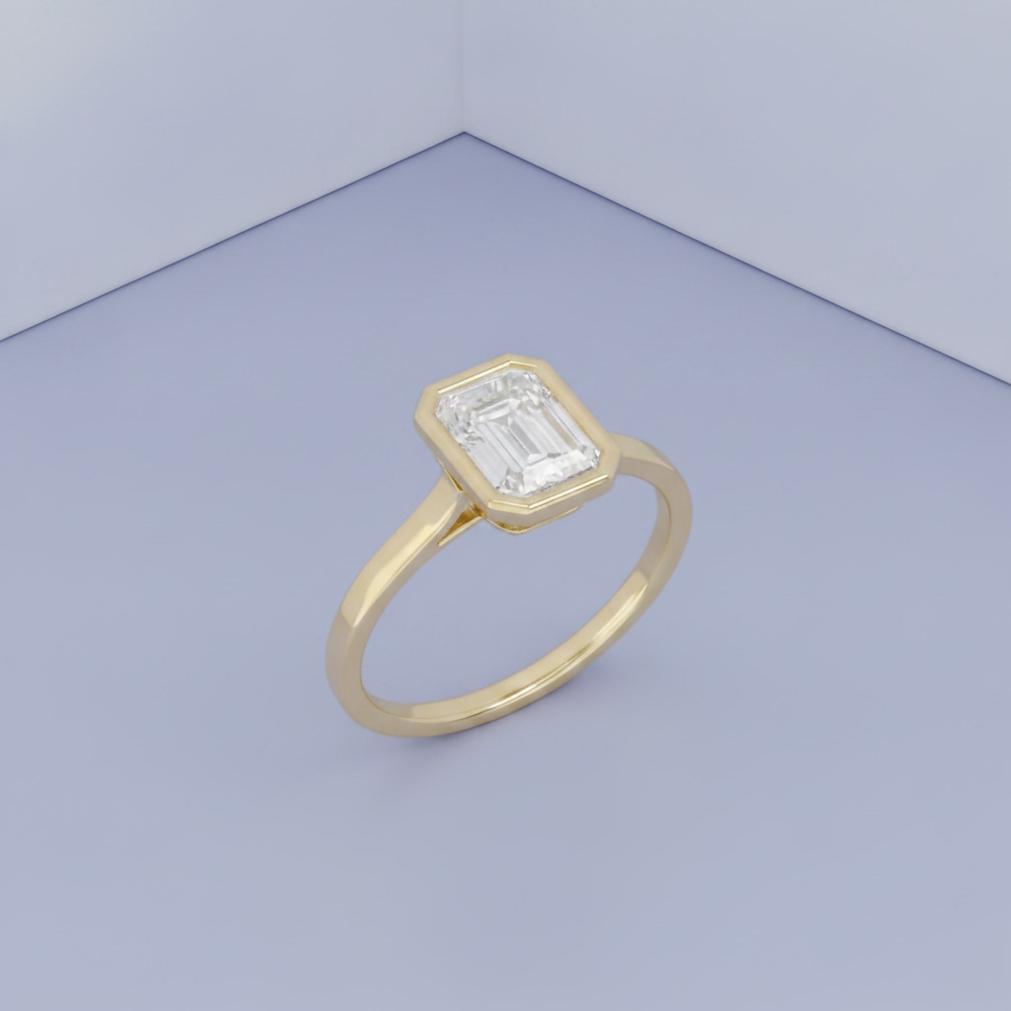 Max Emerald Cut Bezel Set Lab Grown Diamond Engagement Ring