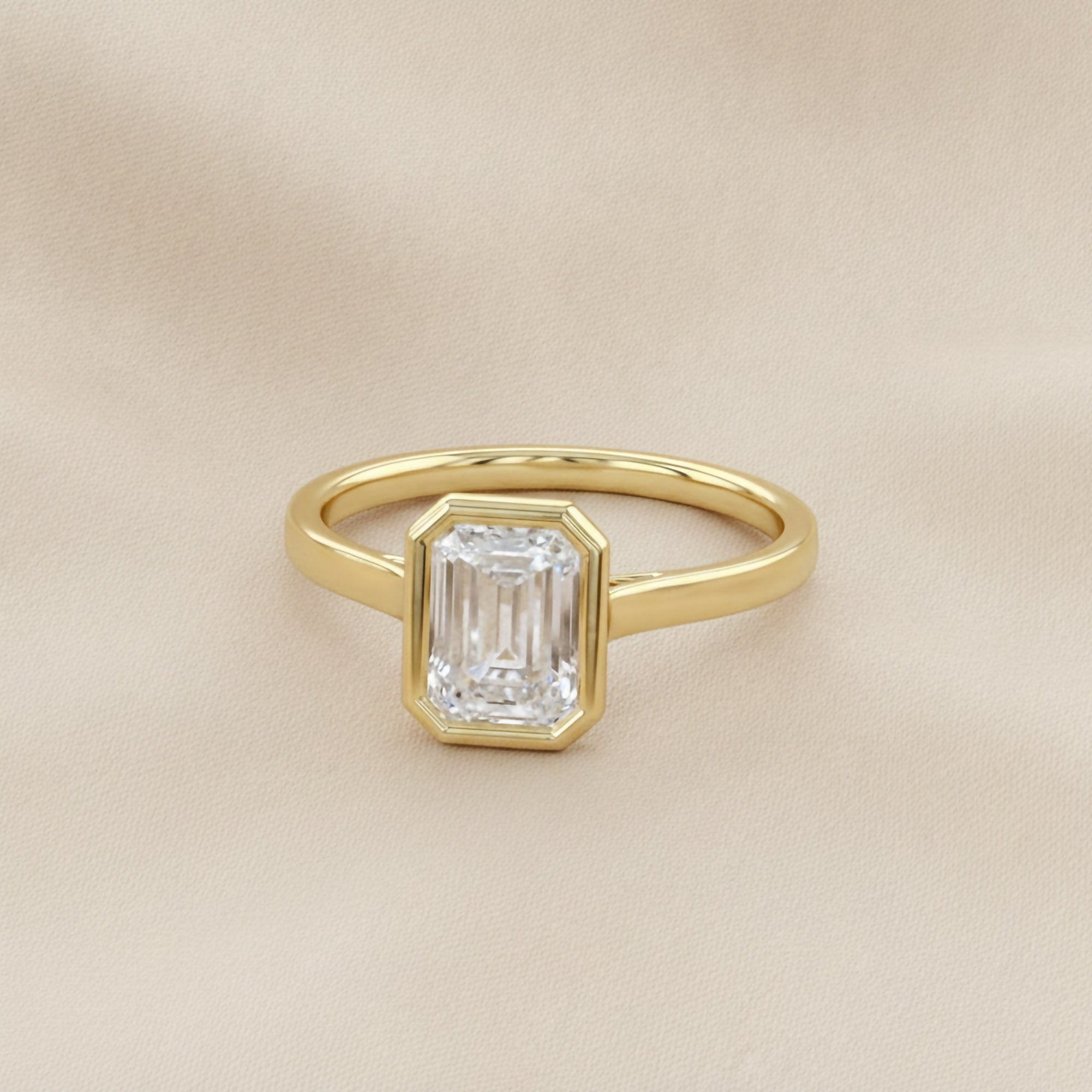 Max Emerald Cut Bezel Set Lab Grown Diamond Engagement Ring