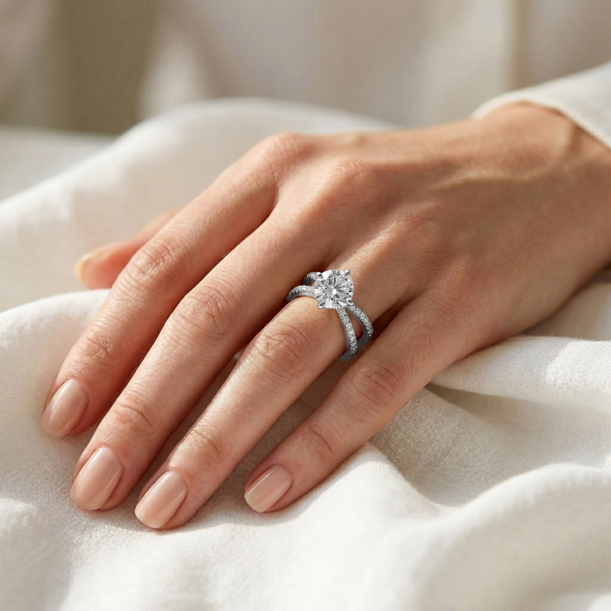 Rudy Round Cut Criss Cross Lab Grown Diamond Engagement Ring