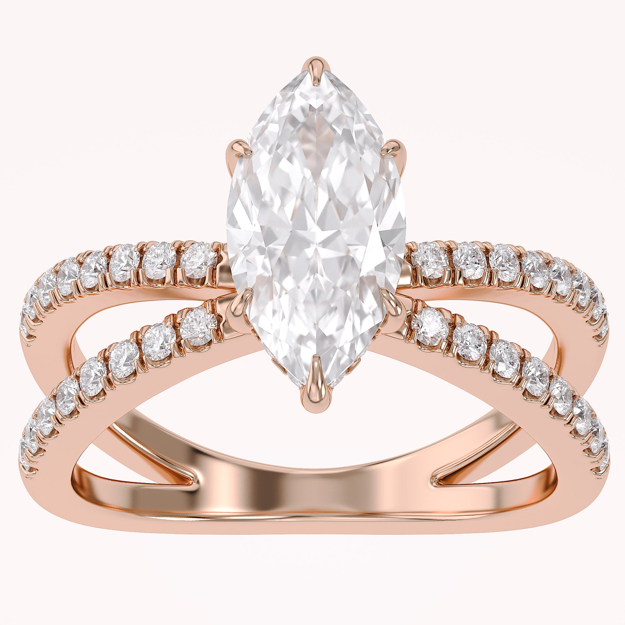 Marquise Cut Criss Cross Lab Grown Diamond Engagement Ring